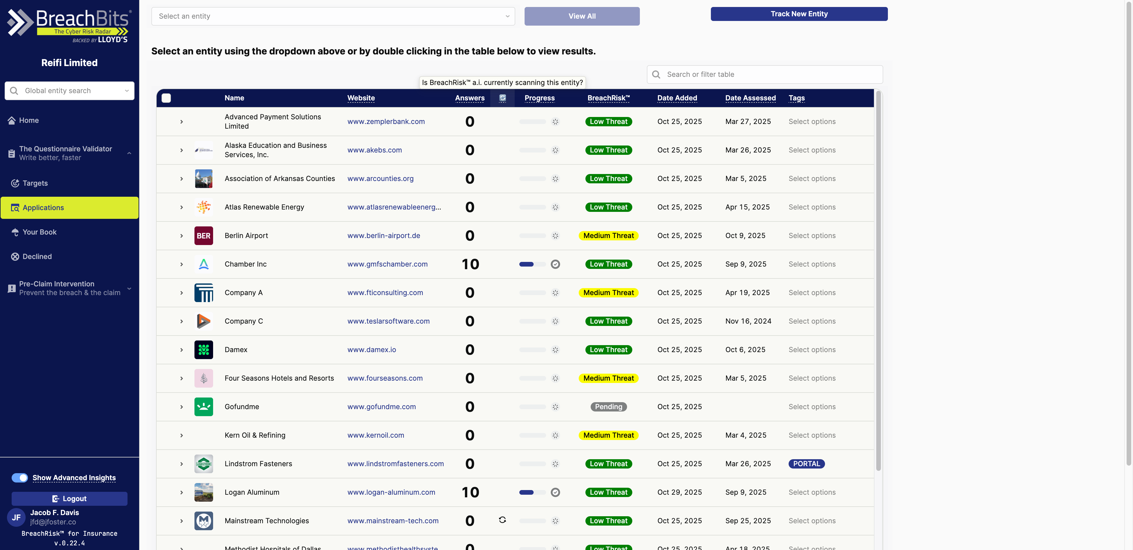 You can sort by which entities have an ongoing scan.