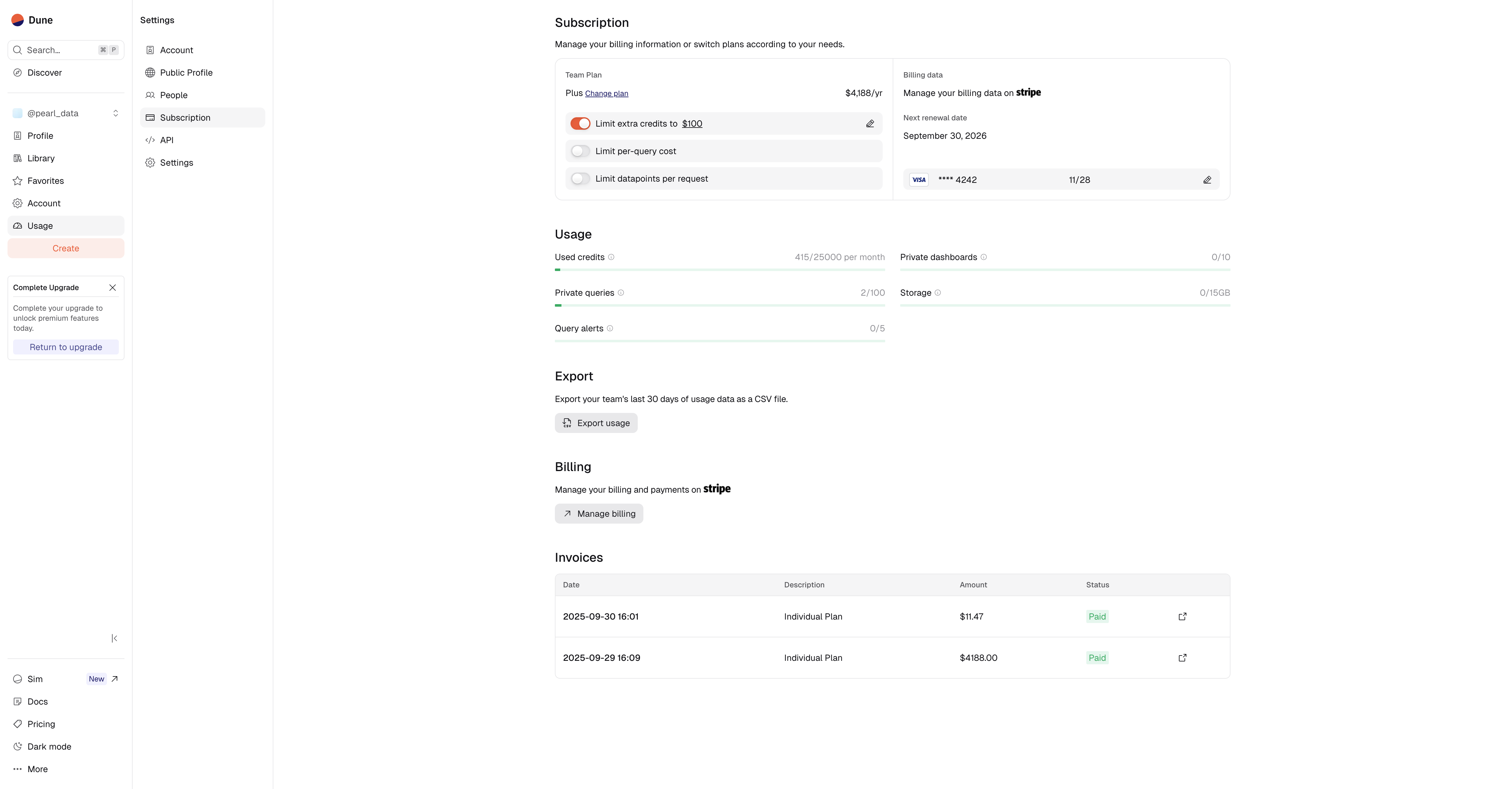 Navigate to Subscription in settings to access billing details and cost controls.