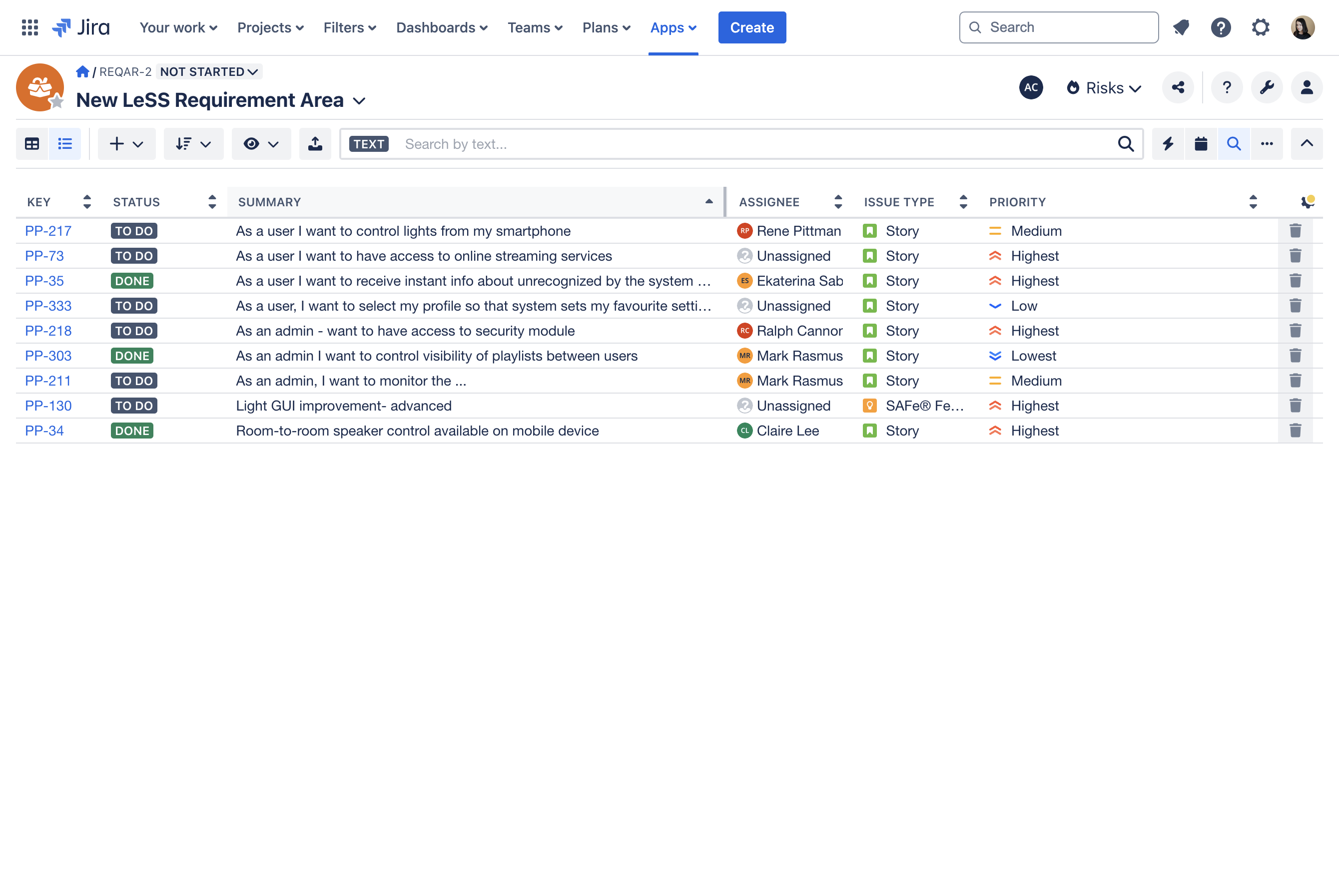 Click the column header to sort by that column.