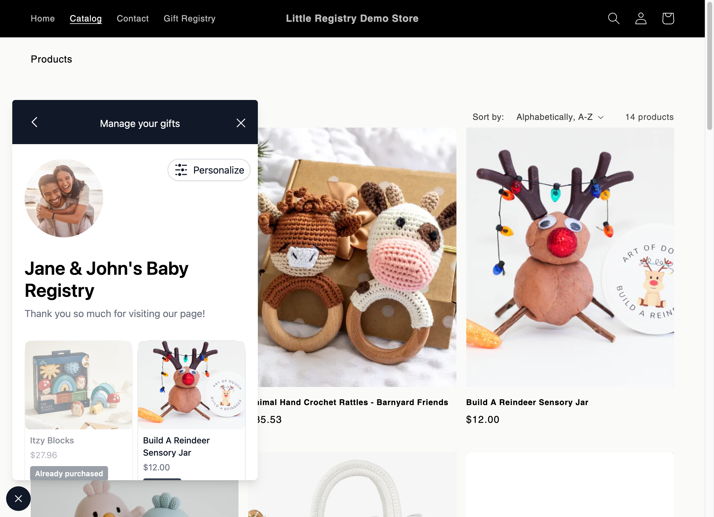 See a preview of their gift registry page along with all the gifts added.