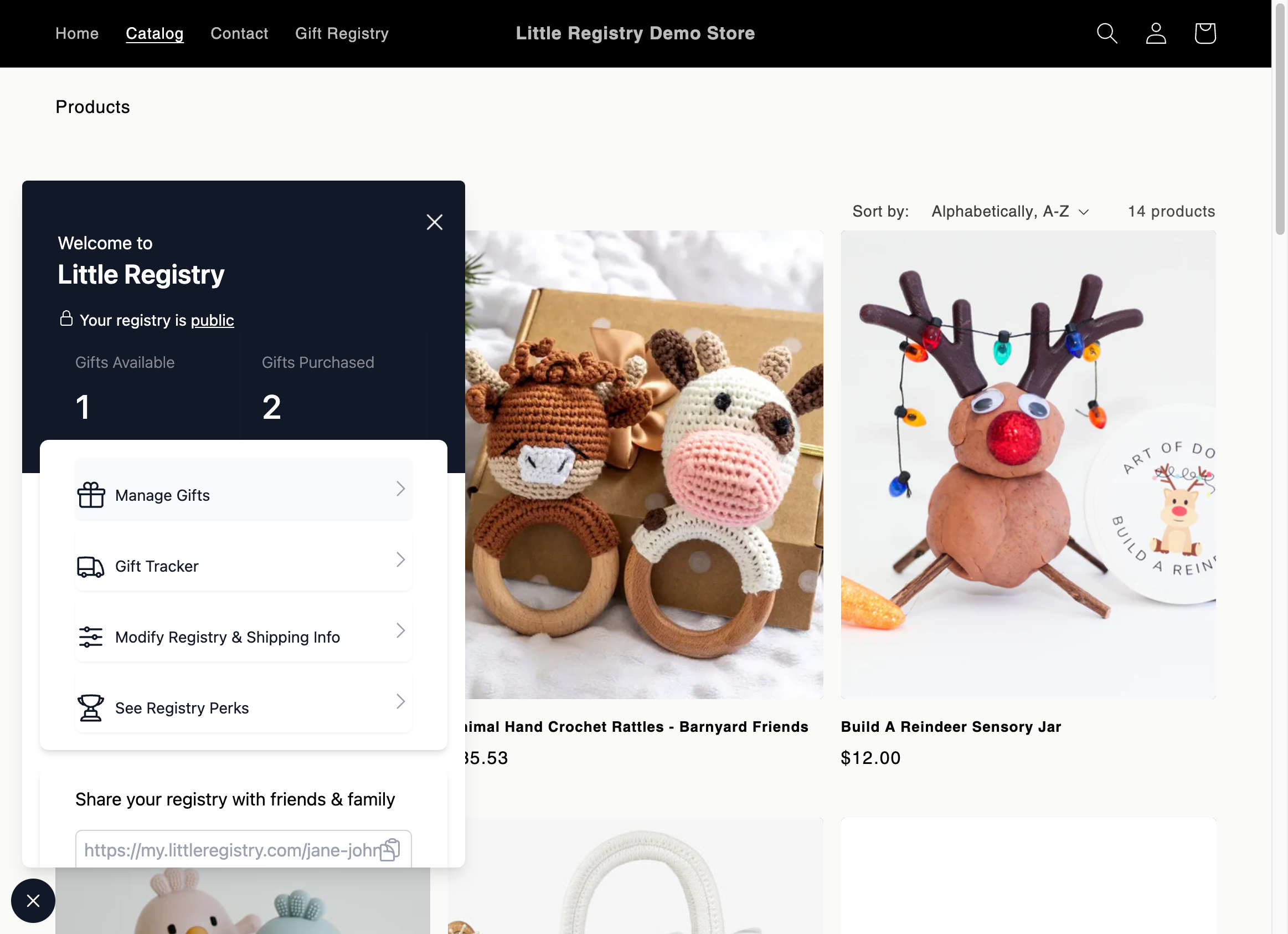 Your customers can view all the gifts added from the "Manage Gifts" view