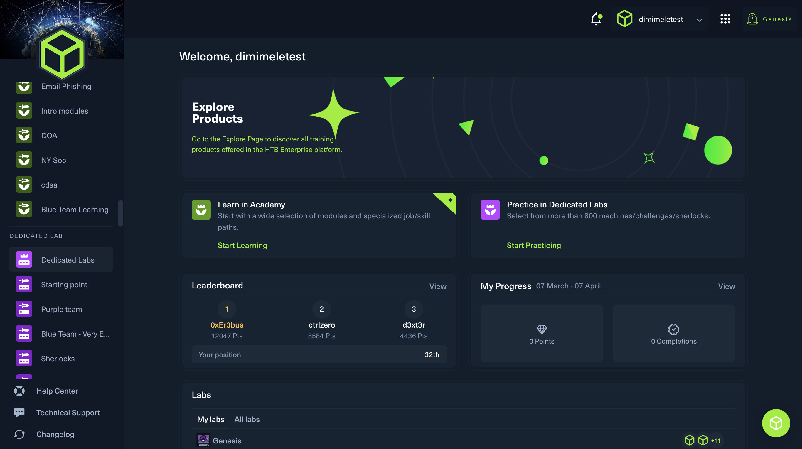 Get started by entering your assigned Space in **Dedicated Labs**