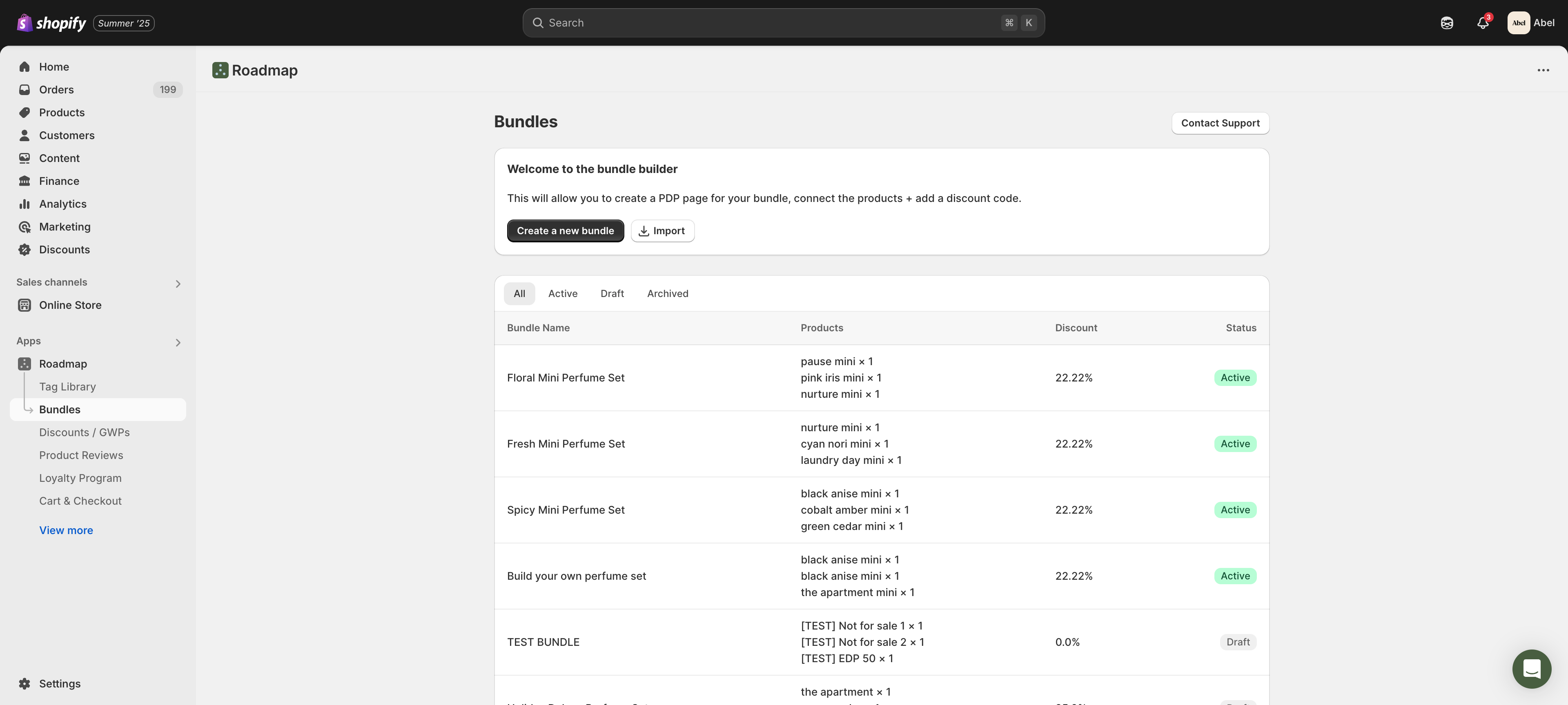 Access the Bundles dashboard to easily manage, view, or create product bundles.