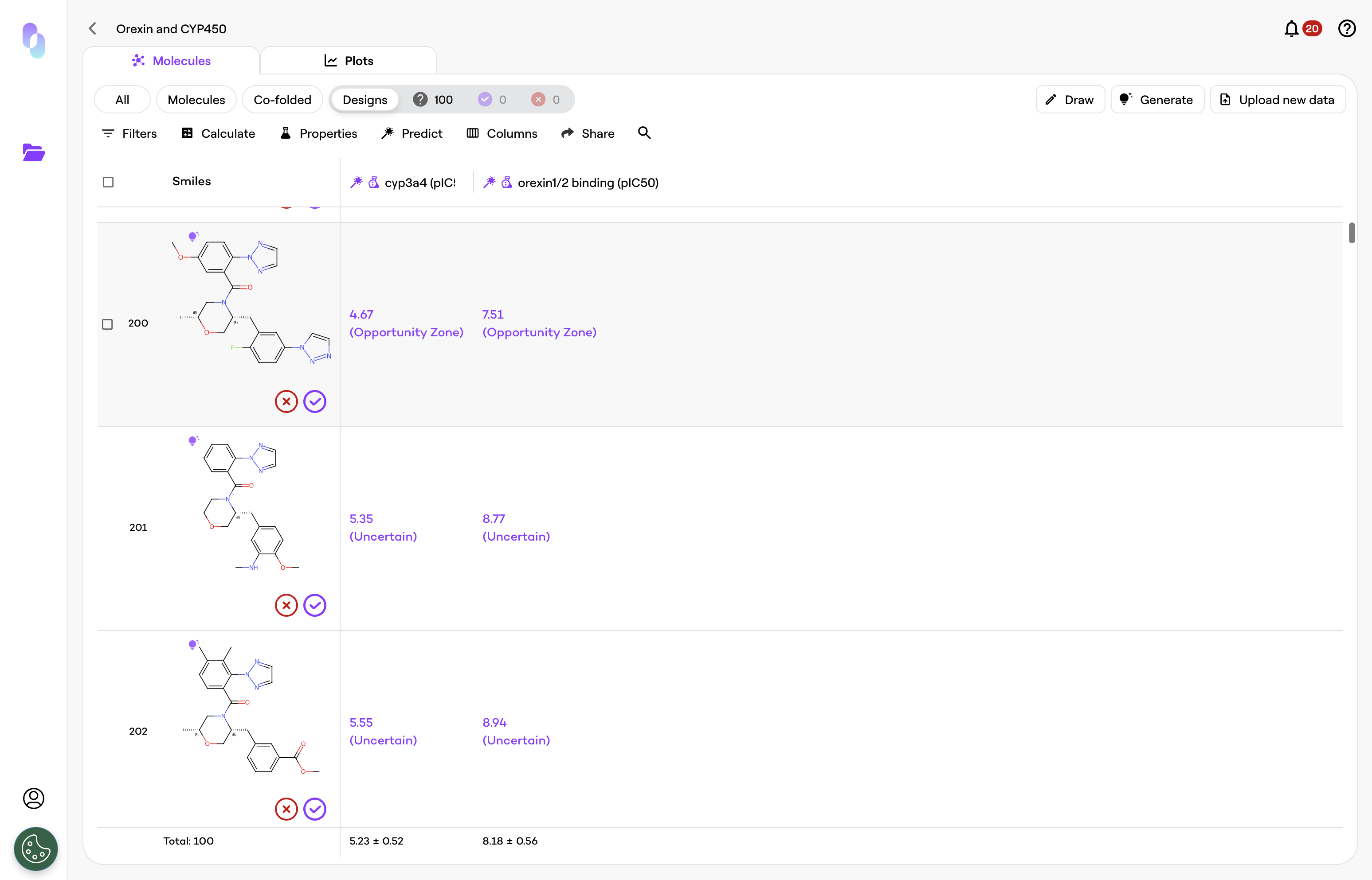 Click on a molecule to open the molecule details view.