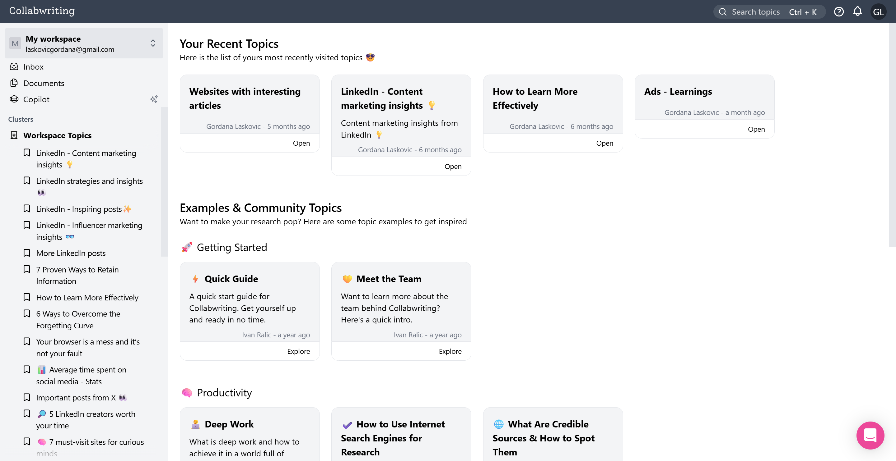 Start by selecting your workspace in the sidebar