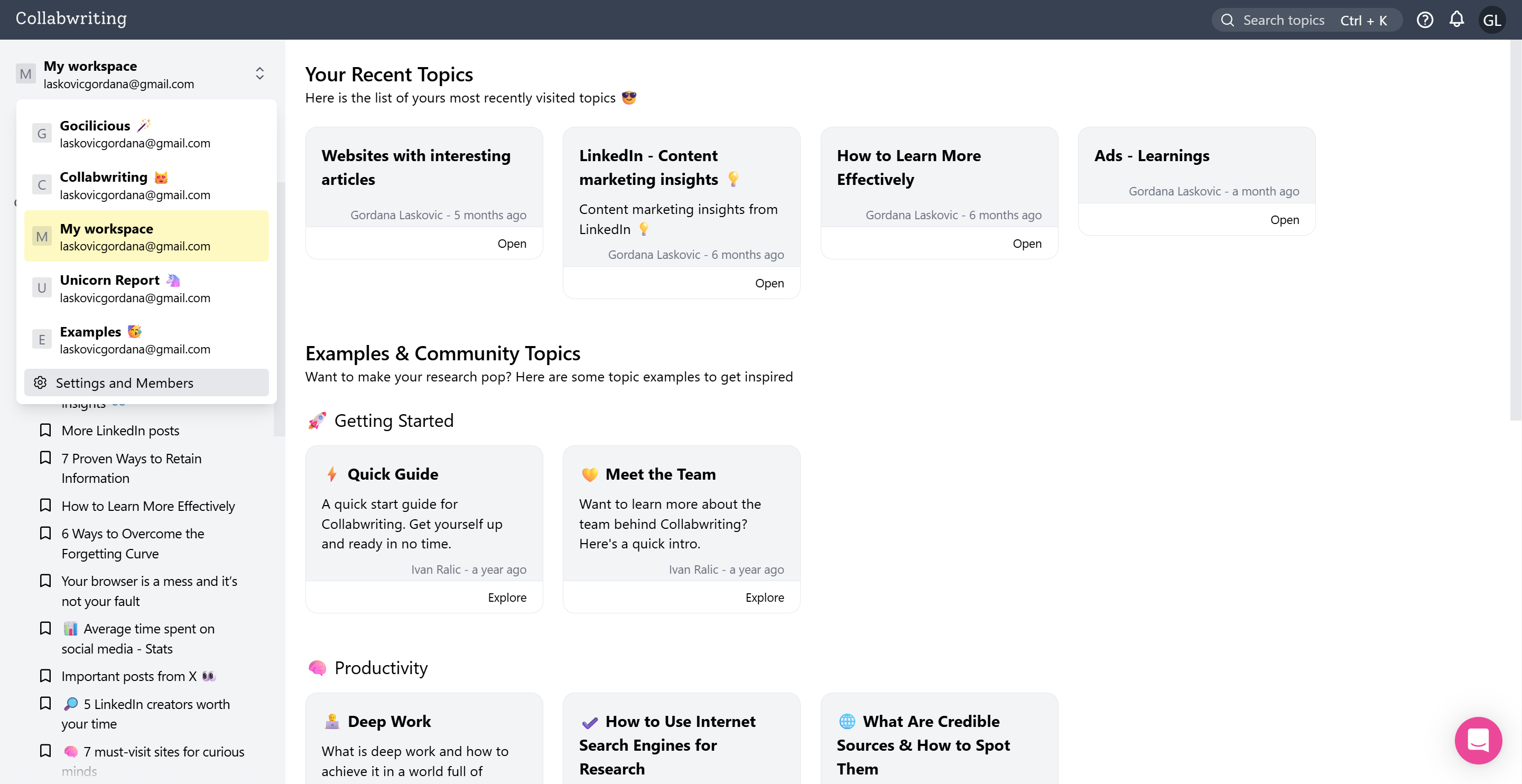 Head to Settings and Members to manage your workspace details