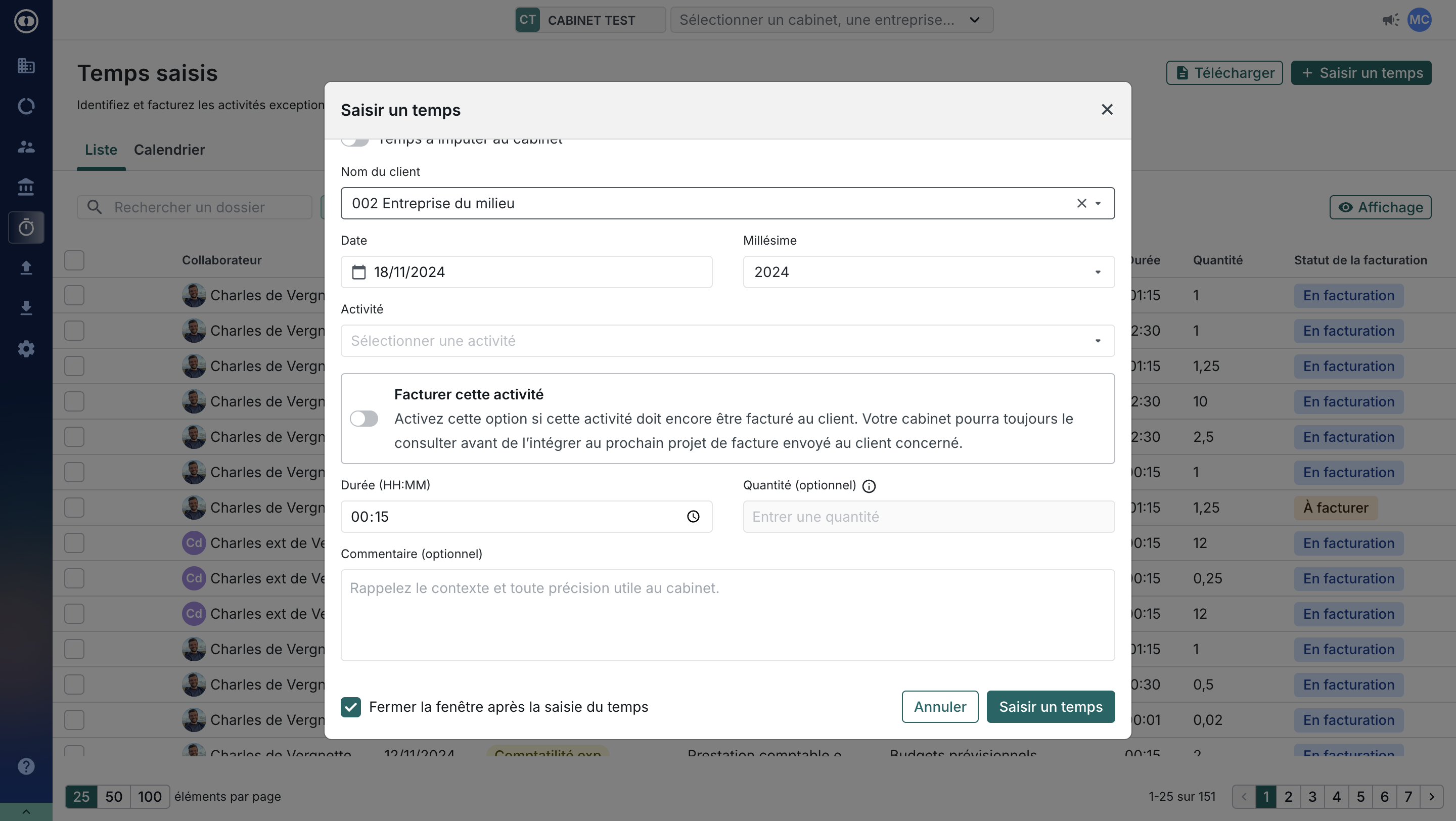Depuis le module "saisir un temps", il est désormais possible de renseigner une activité comme "à facturer".