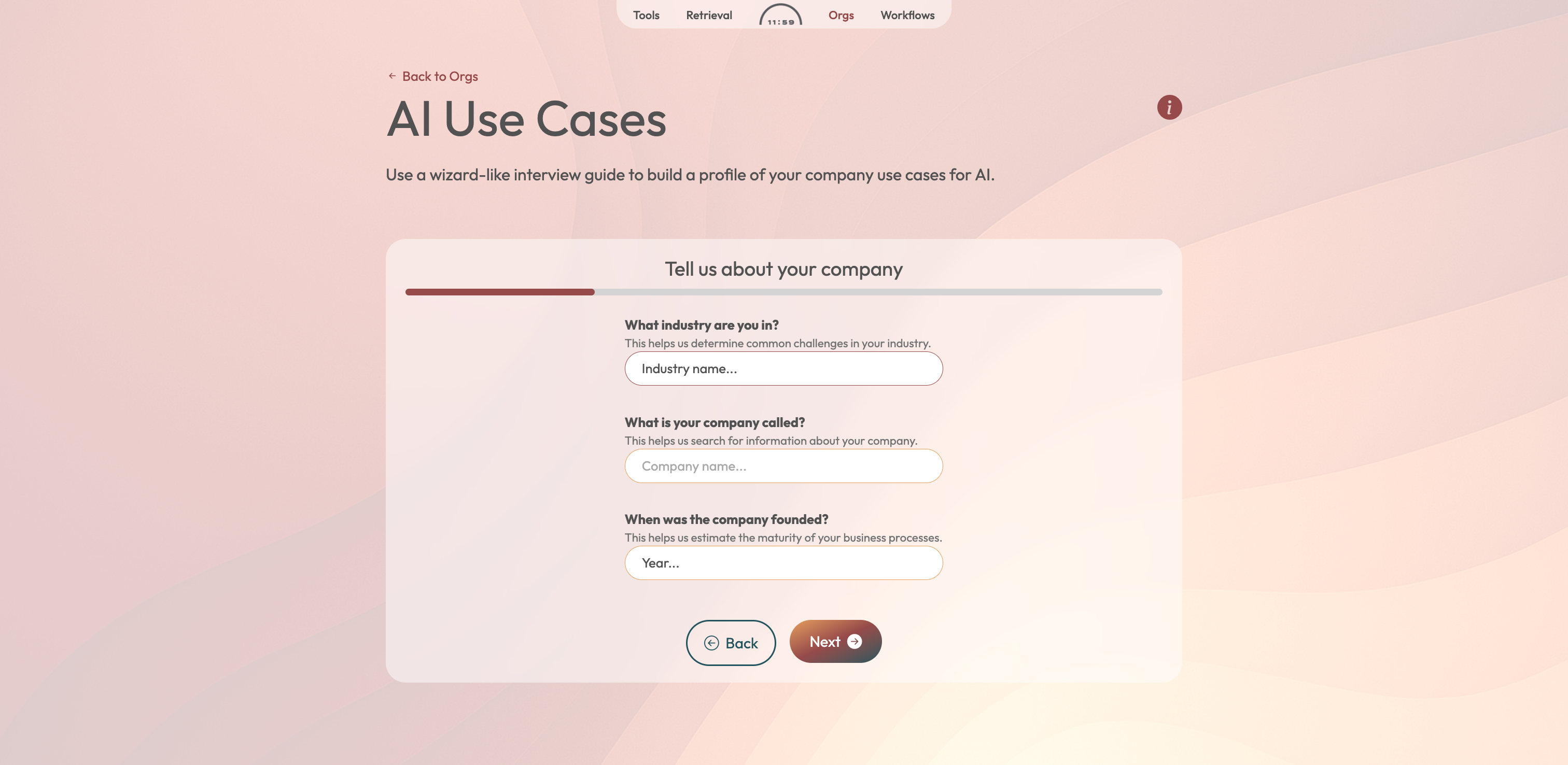 Select your company's industry from the drop-down menu, and then type in your company's name.
