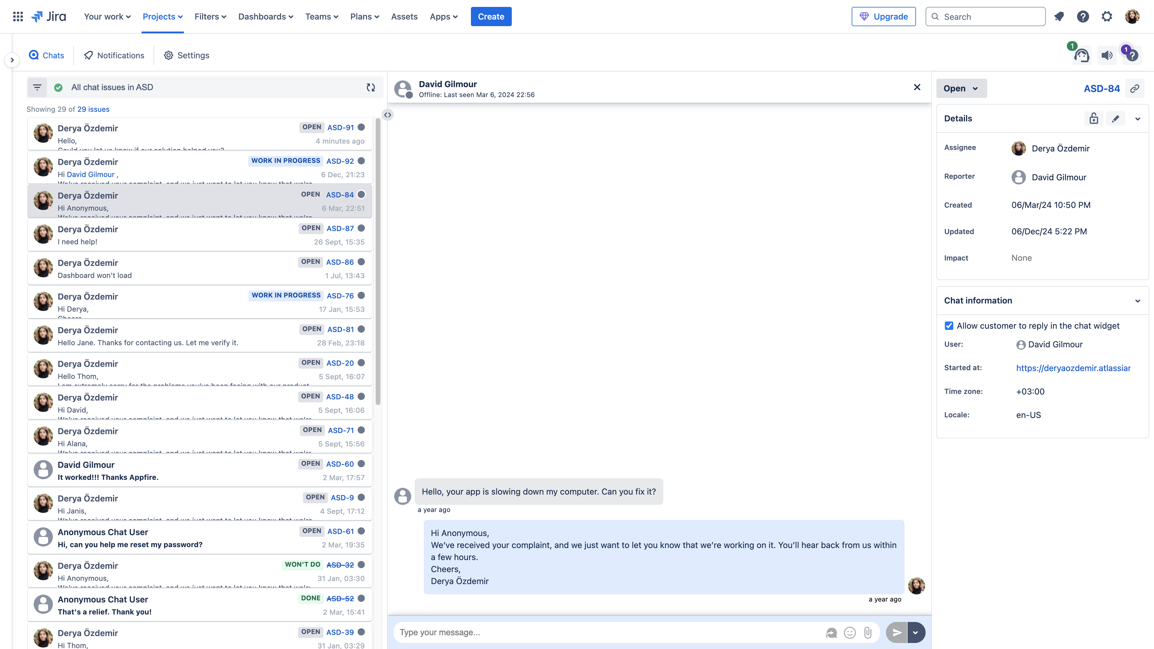 You can use the filter bar to refine your Chat requests using JQL. The selected filter appears as a query string. 