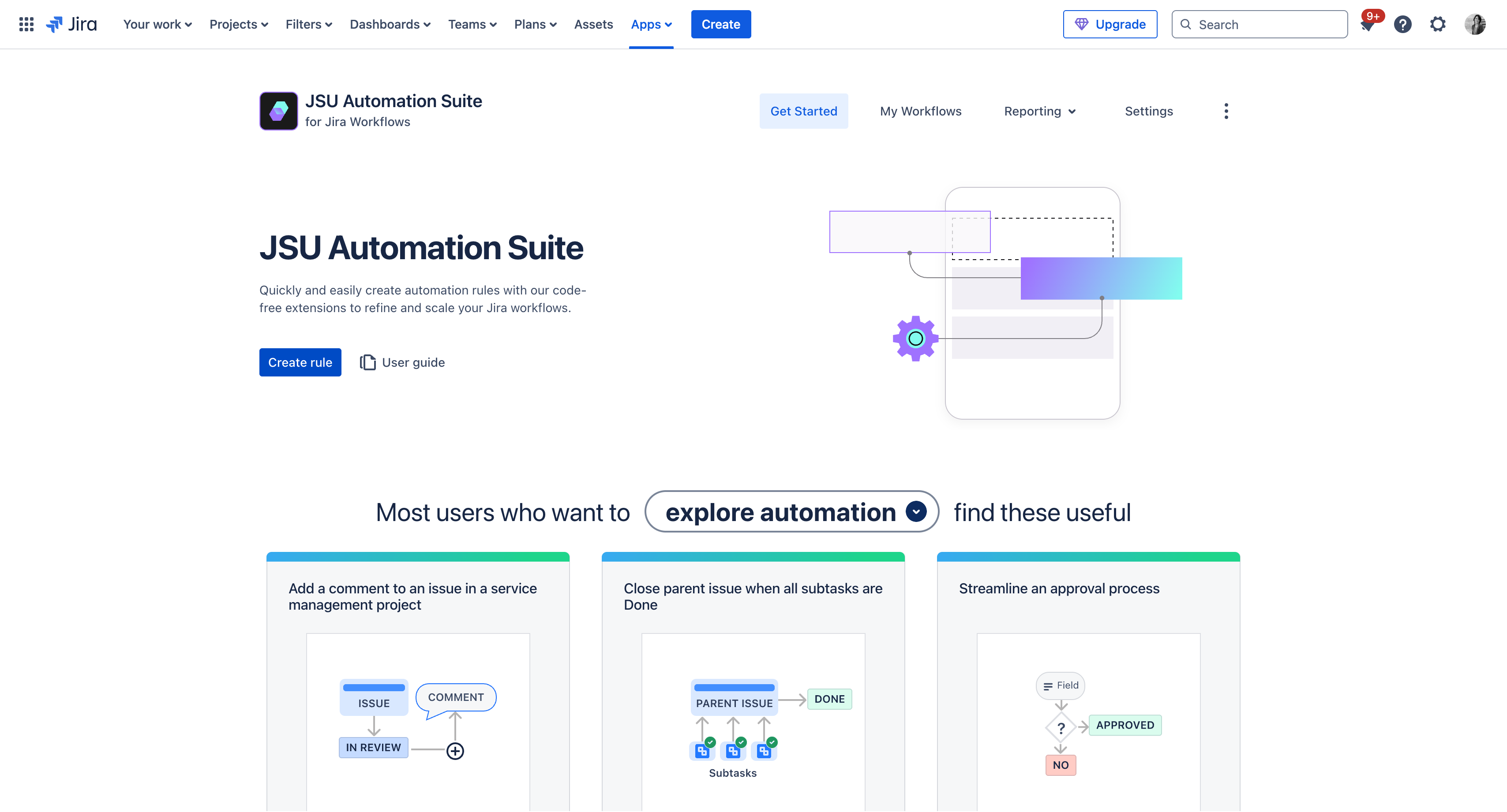 Click **Create rule** on the Get Started page