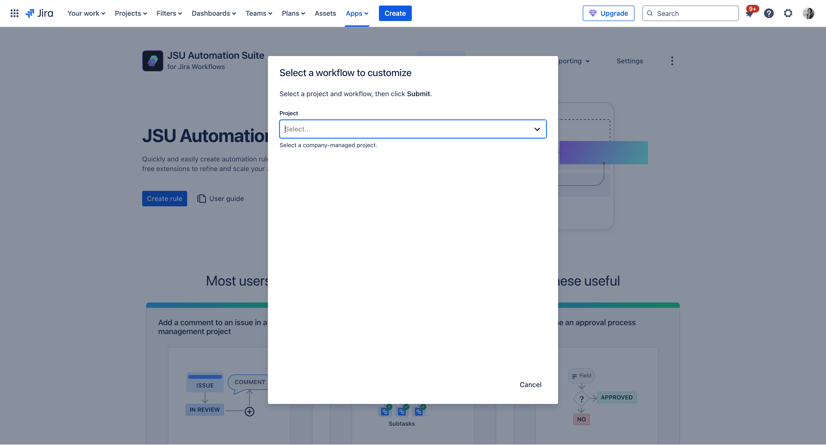 Select the project that uses the workflow you are going to edit