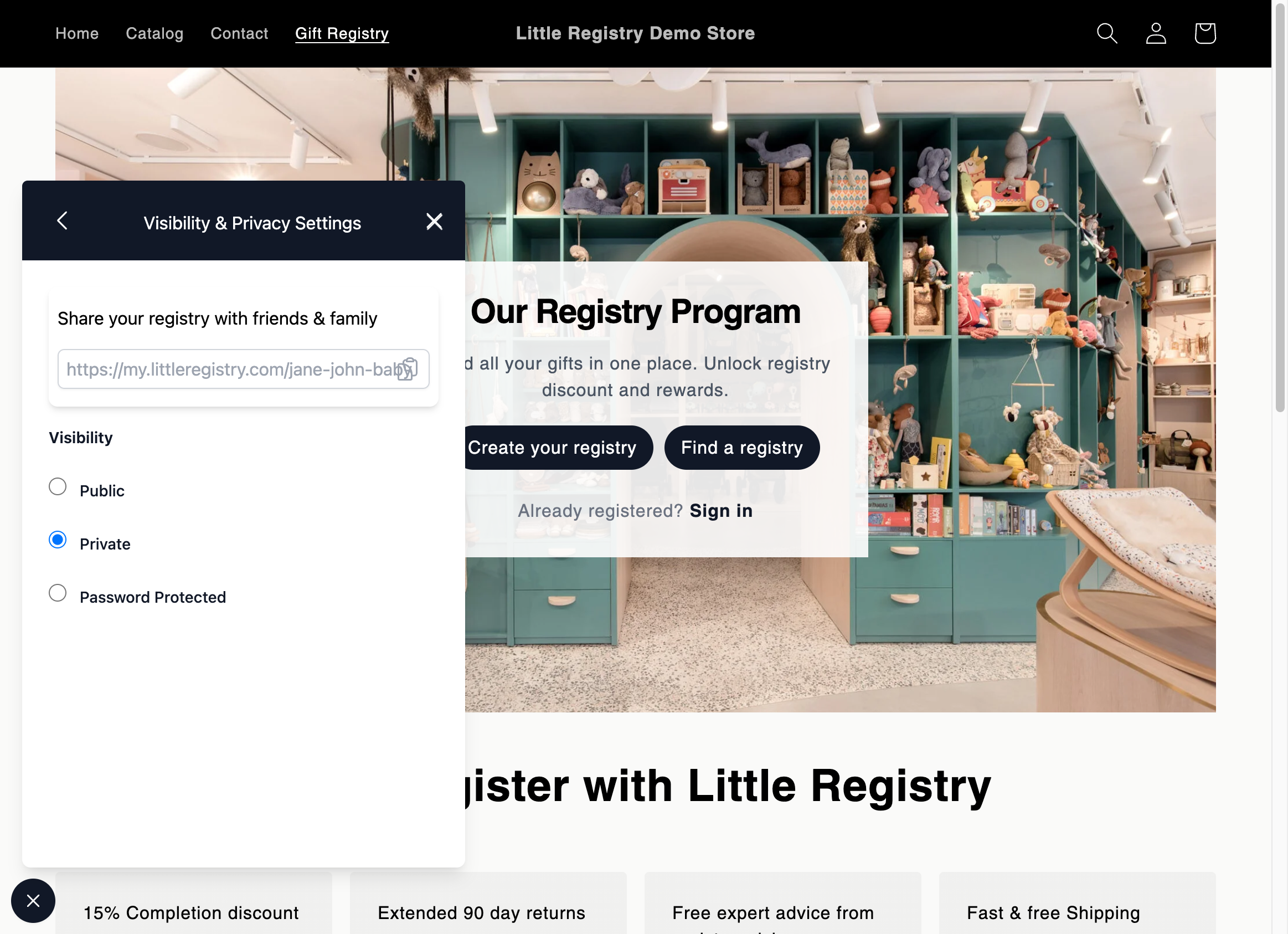 By default, all registries are set to private in the beginning.