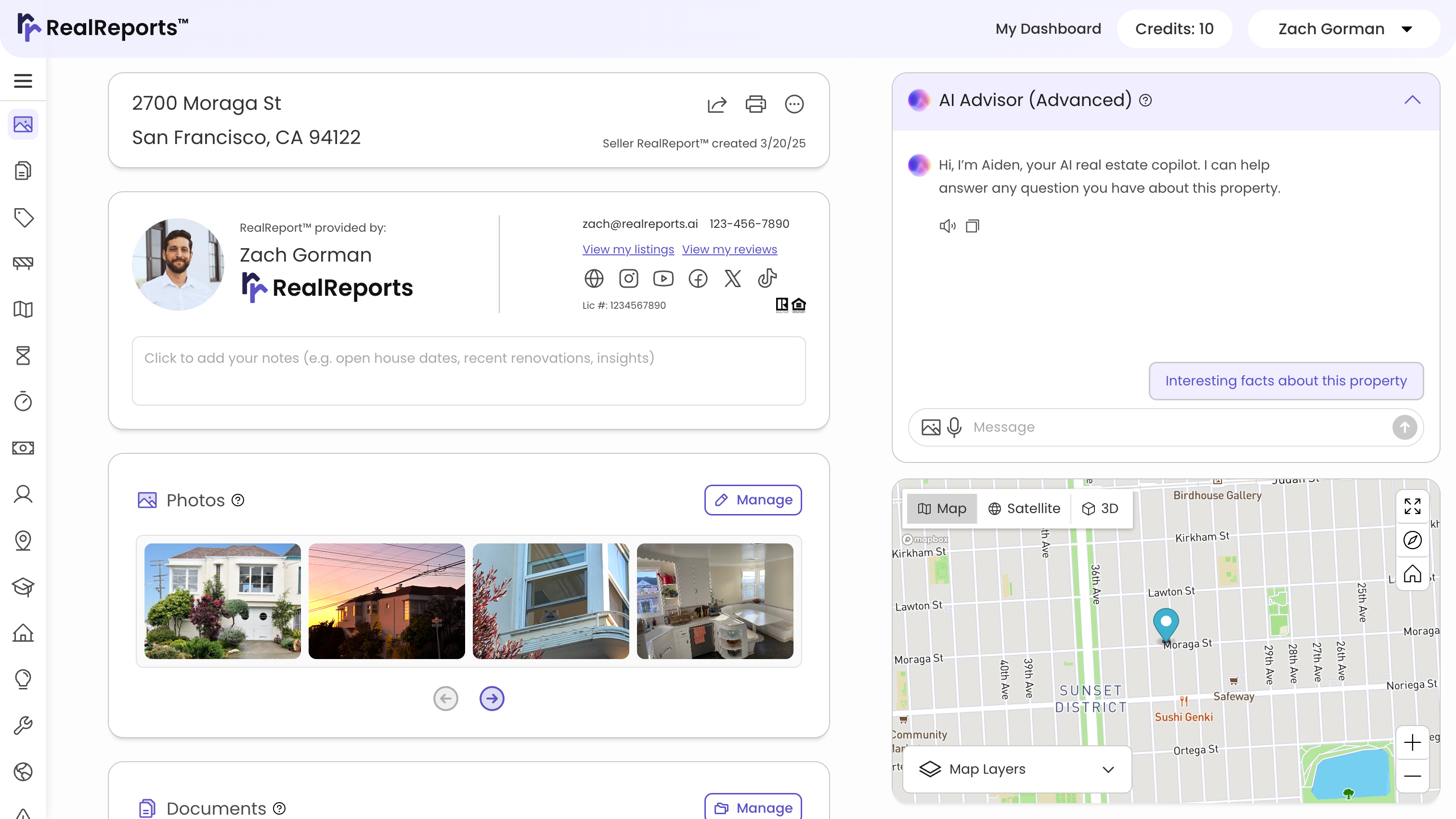 First, click the *Report Menu* icon to view and navigate to different sections in your RealReport.