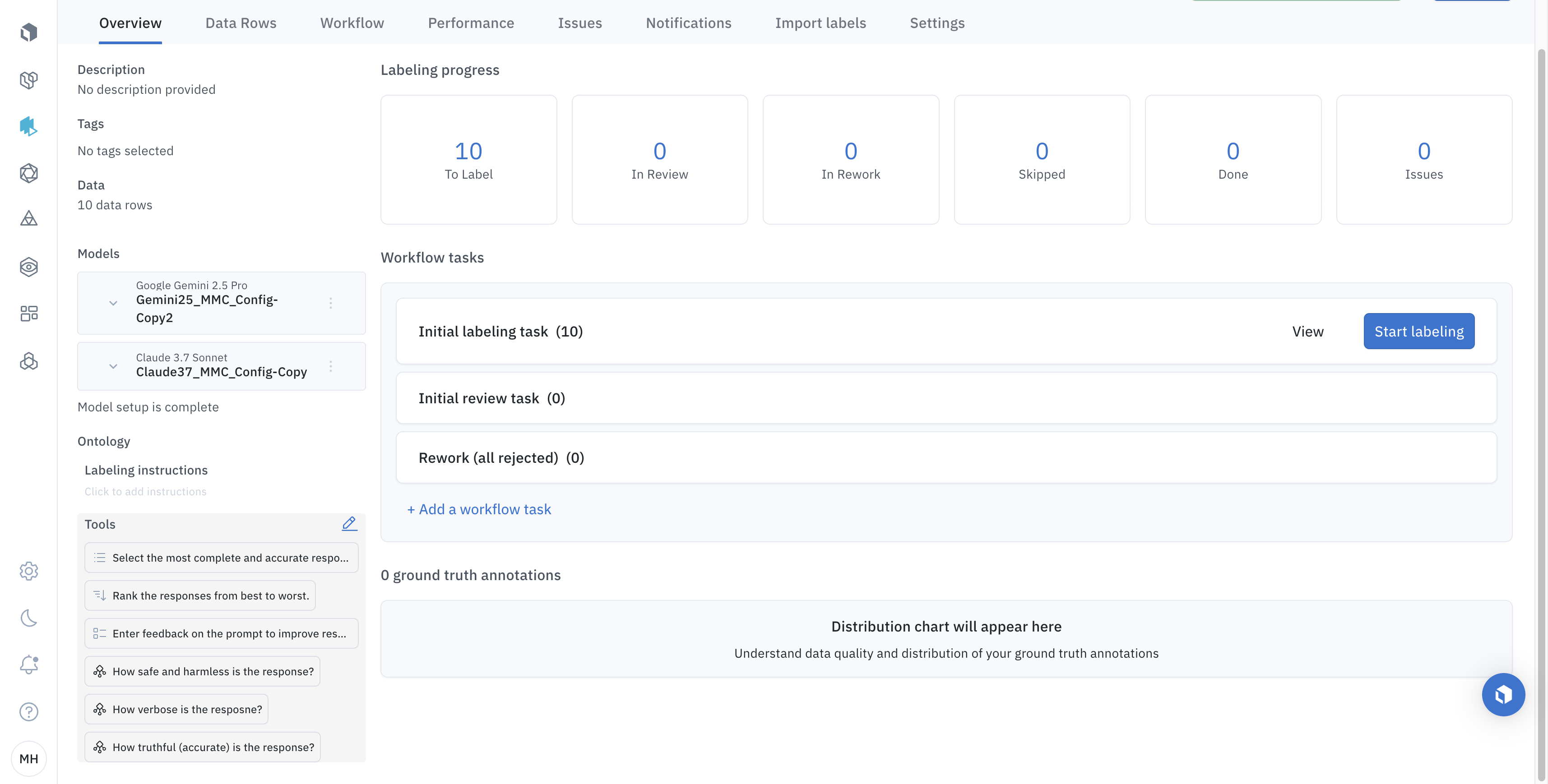 Below we can examine and edit our ontology. Here you can customize the ranking, classification, and other annotation fields you want captured on the responses. 
