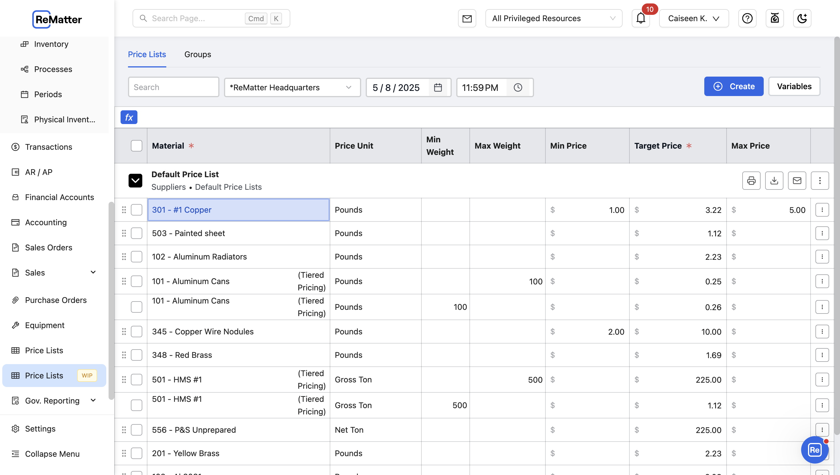 Start by selecting the facility for which you want to set up prices. 
