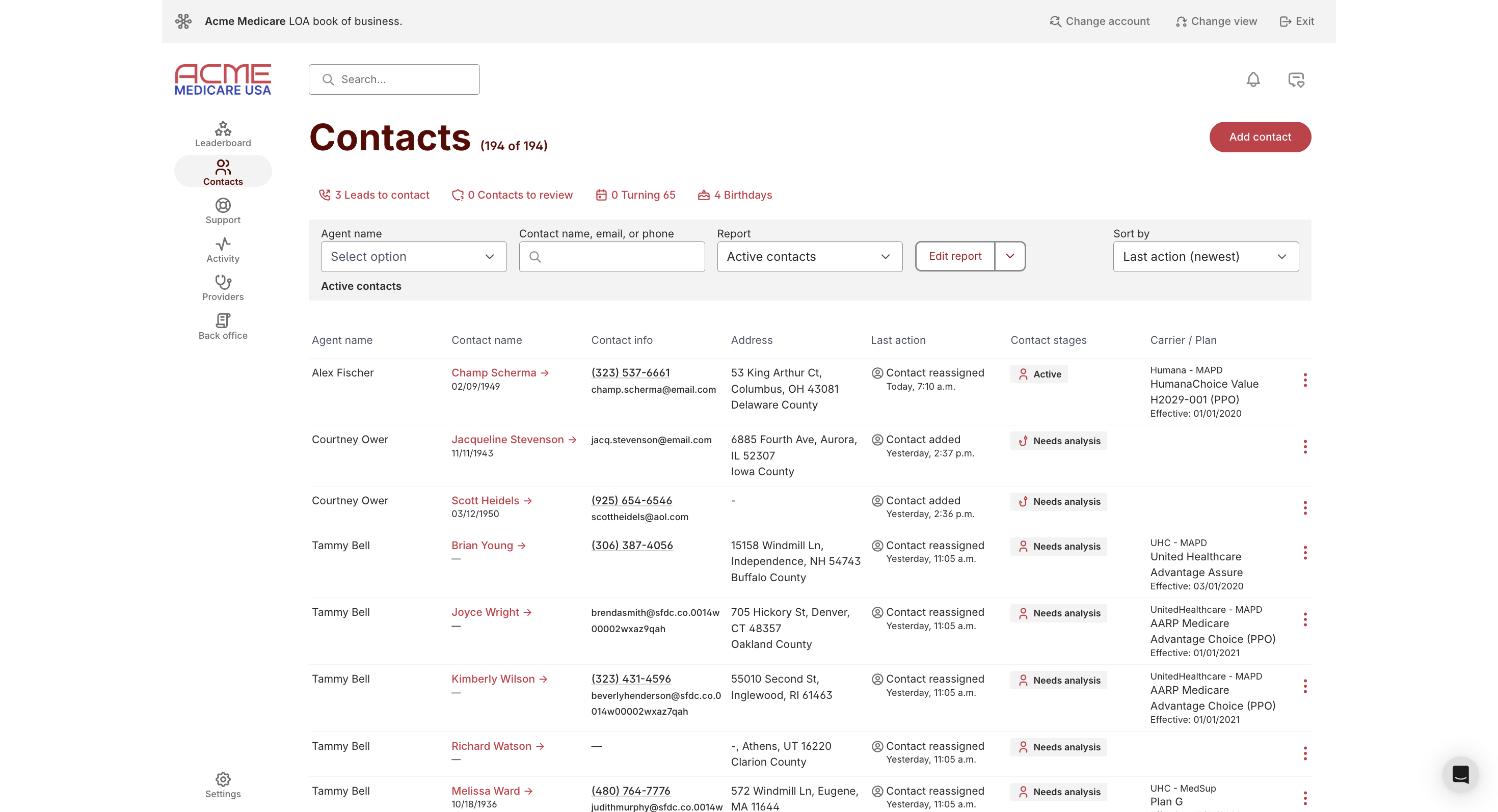 Principals can easily access detailed information on all their clients, including a history of every interaction your agents have had with them.

You can also bulk assign or reassign contacts to agents, or yourself.

Click to see the level of detail available for each client.