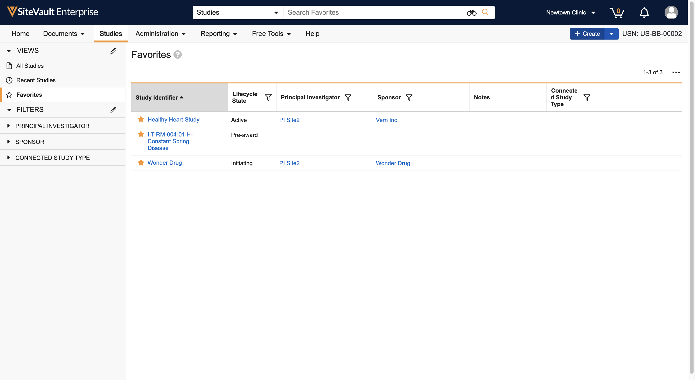 Select **Create** to create a new Study. 