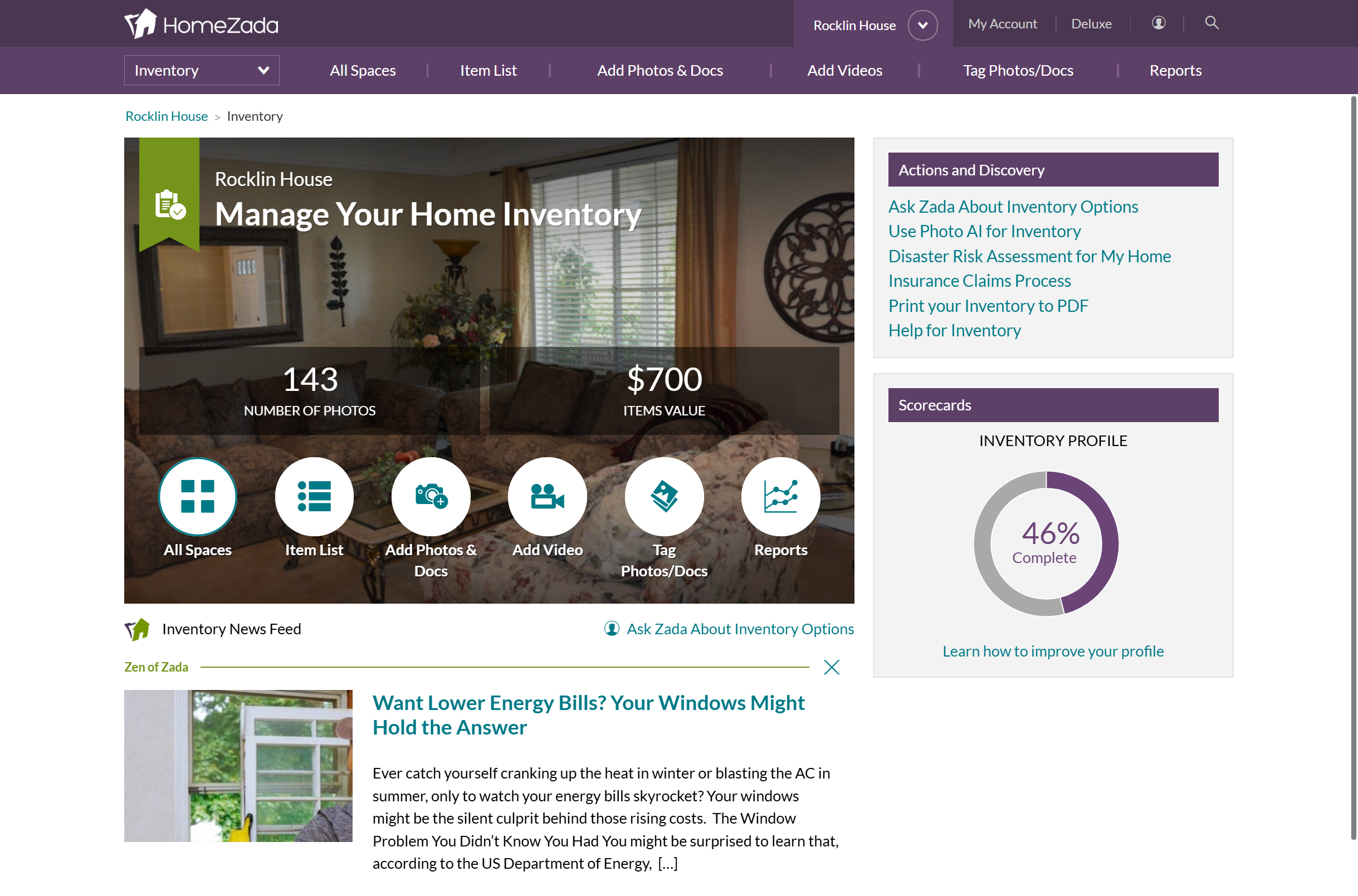 Home Inventory dashboard from HomeZada works in both desktop and mobile devices.