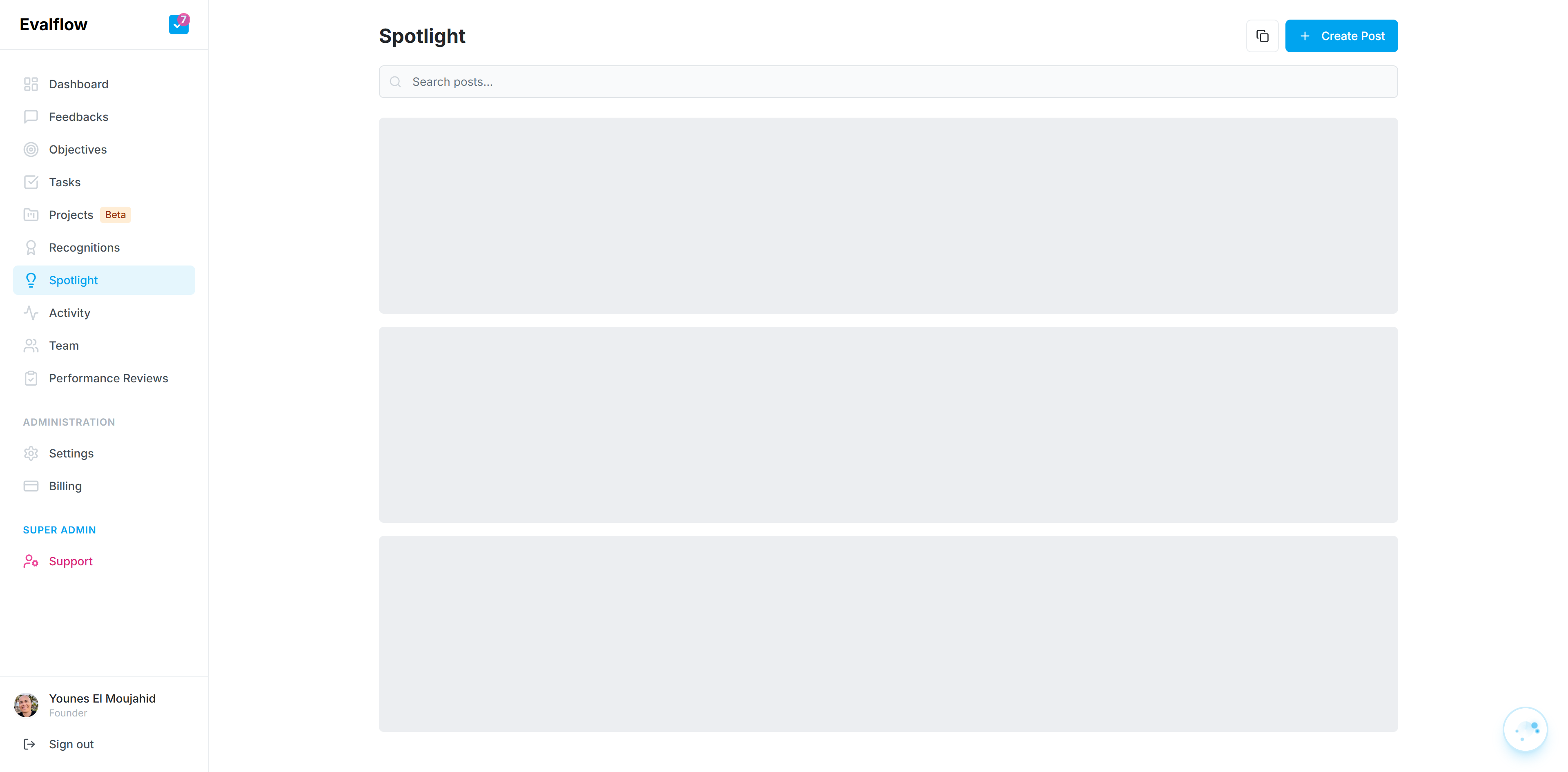 Click the Create Post button to begin composing a new spotlight post.