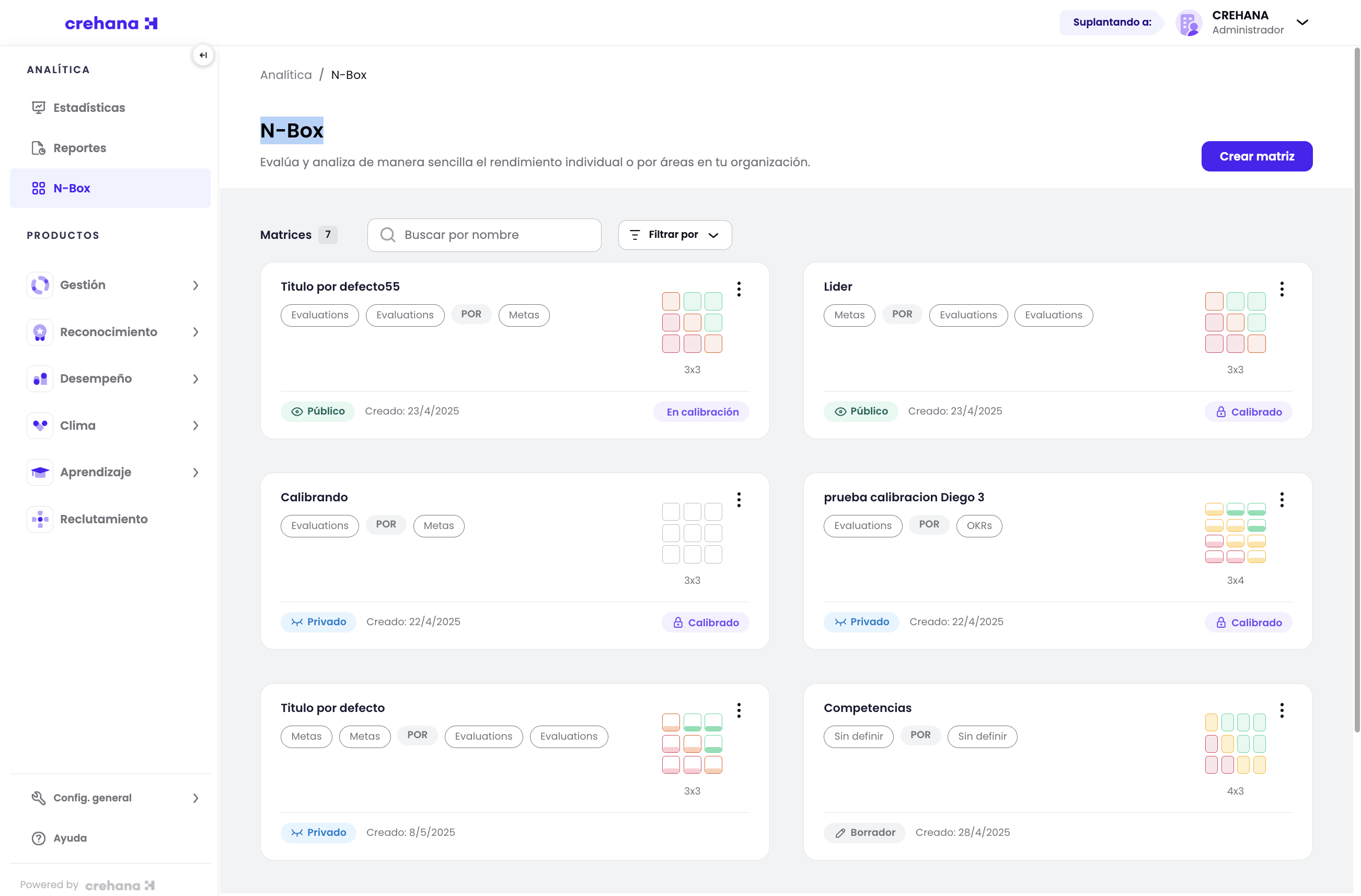 Dentro del módulo de N-box visualiza las matríces que tienes configuradas.