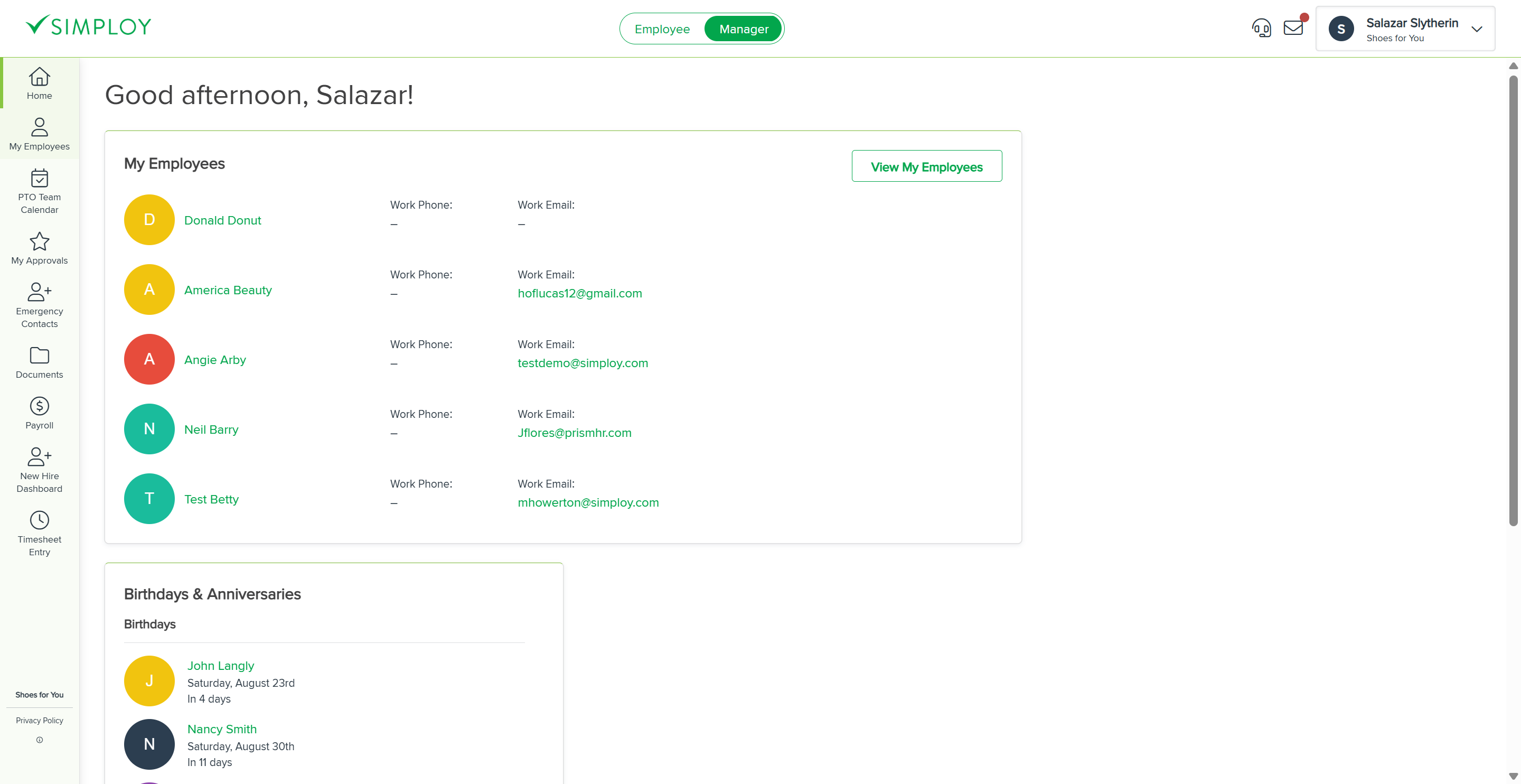 Select 'My Employees' to access your team roster to begin.
