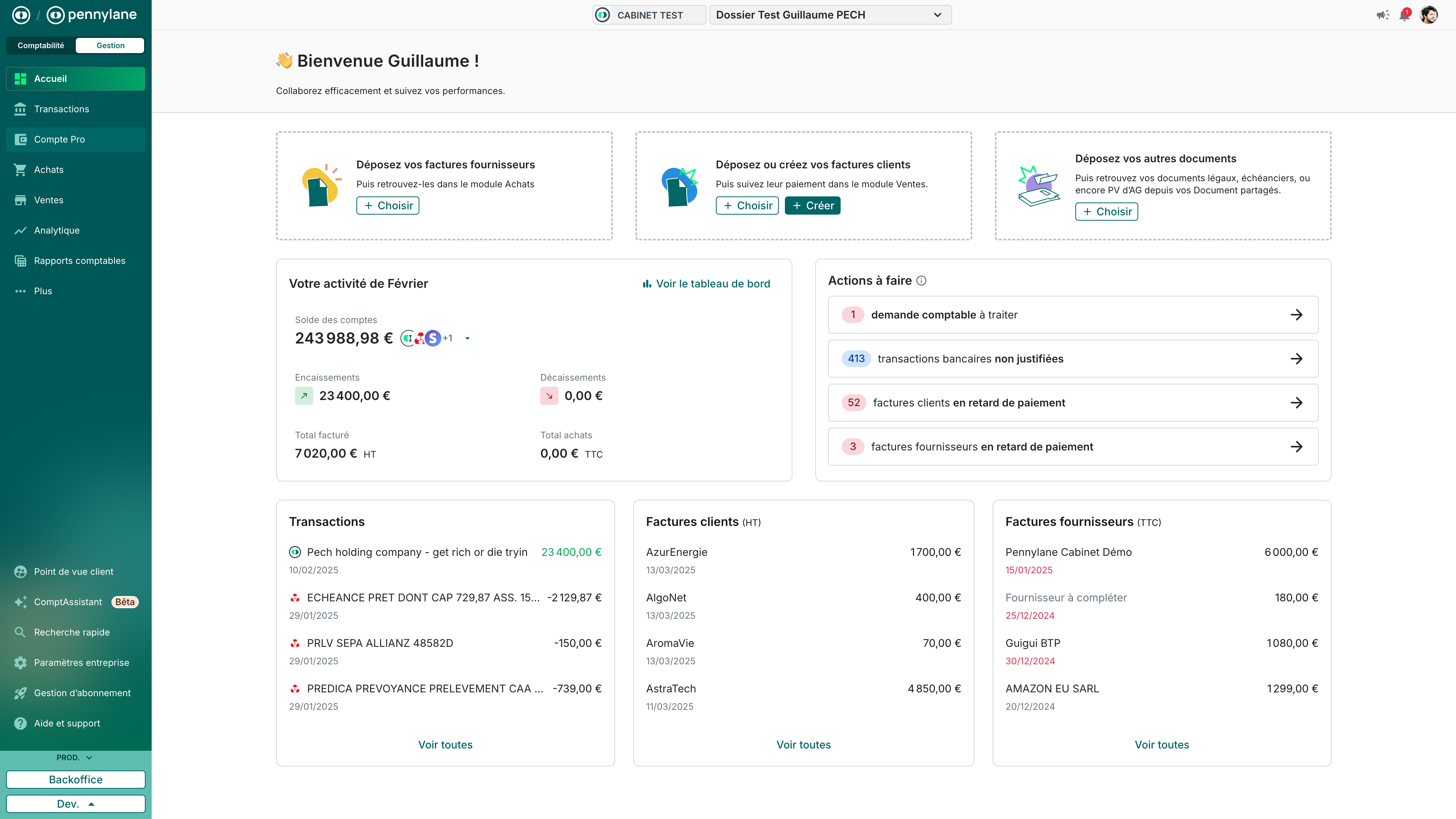 Accéder au menu du Compte Pro