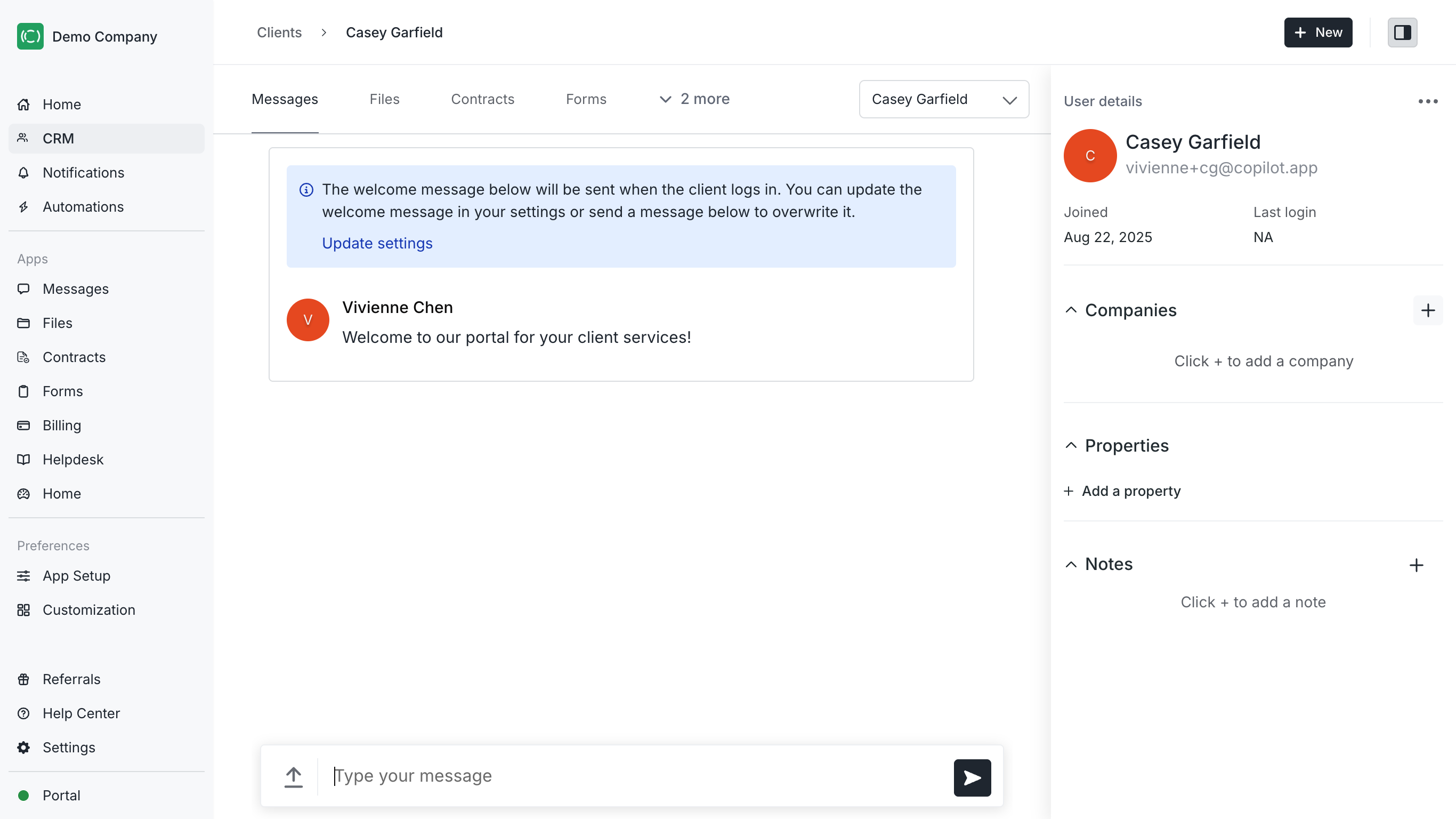 You can assign clients to companies in the client details page.