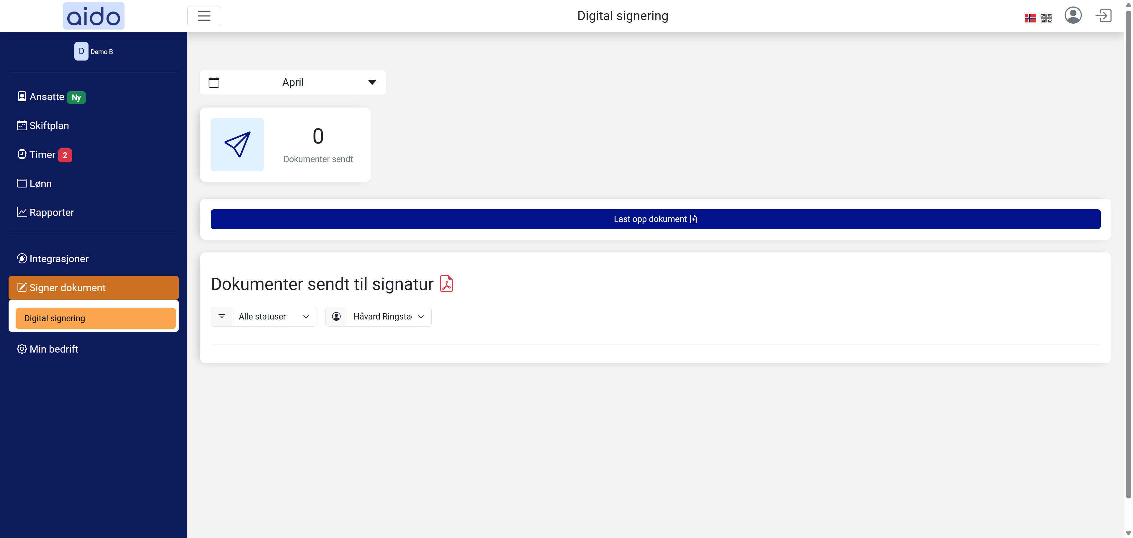 Start med å velge Digital signering fra menyen for å begynne prosessen med digital signering.