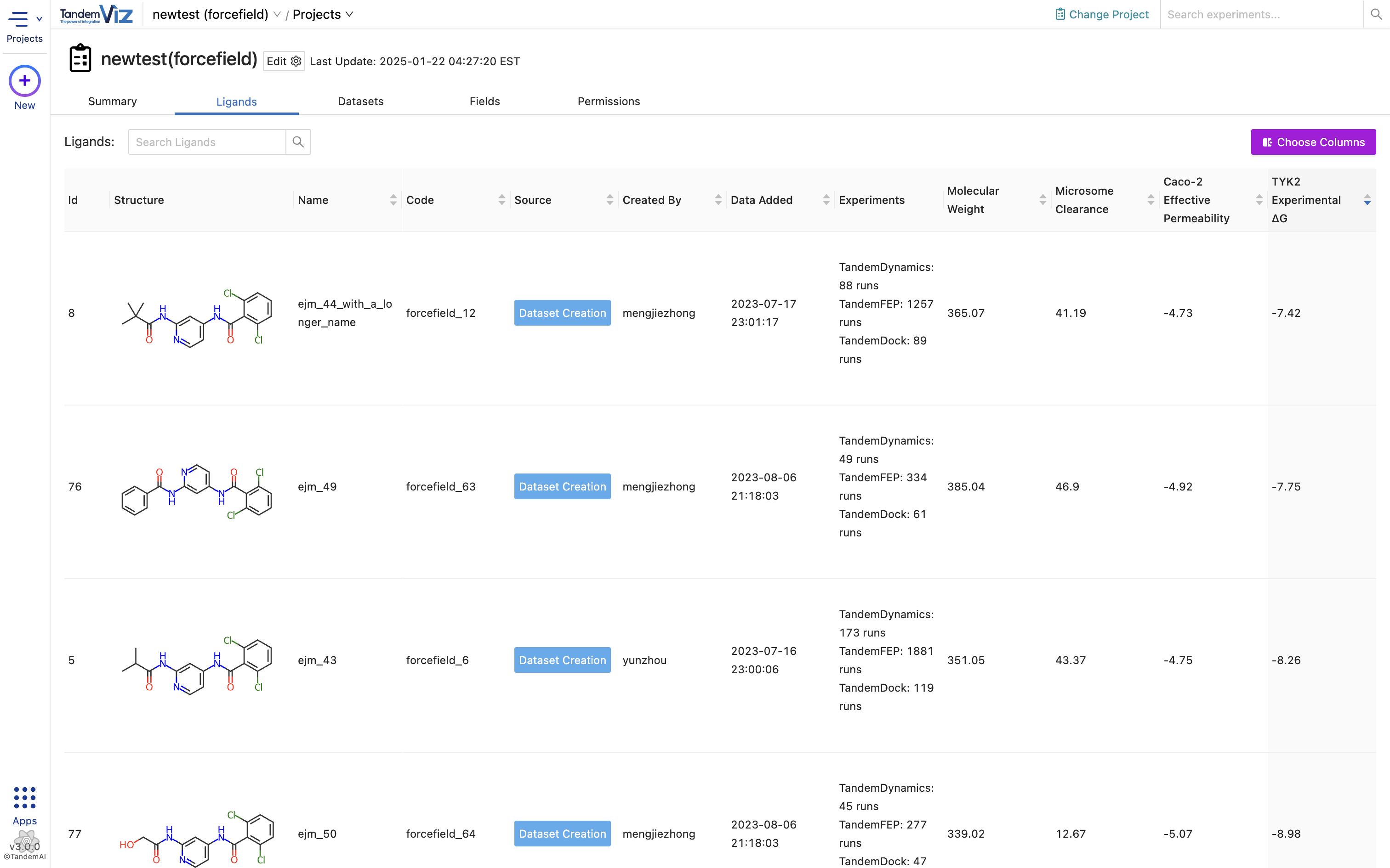 The project ligand page is now more powerful—display any column, including descriptors, ML-ADMET predictions, and custom fields.