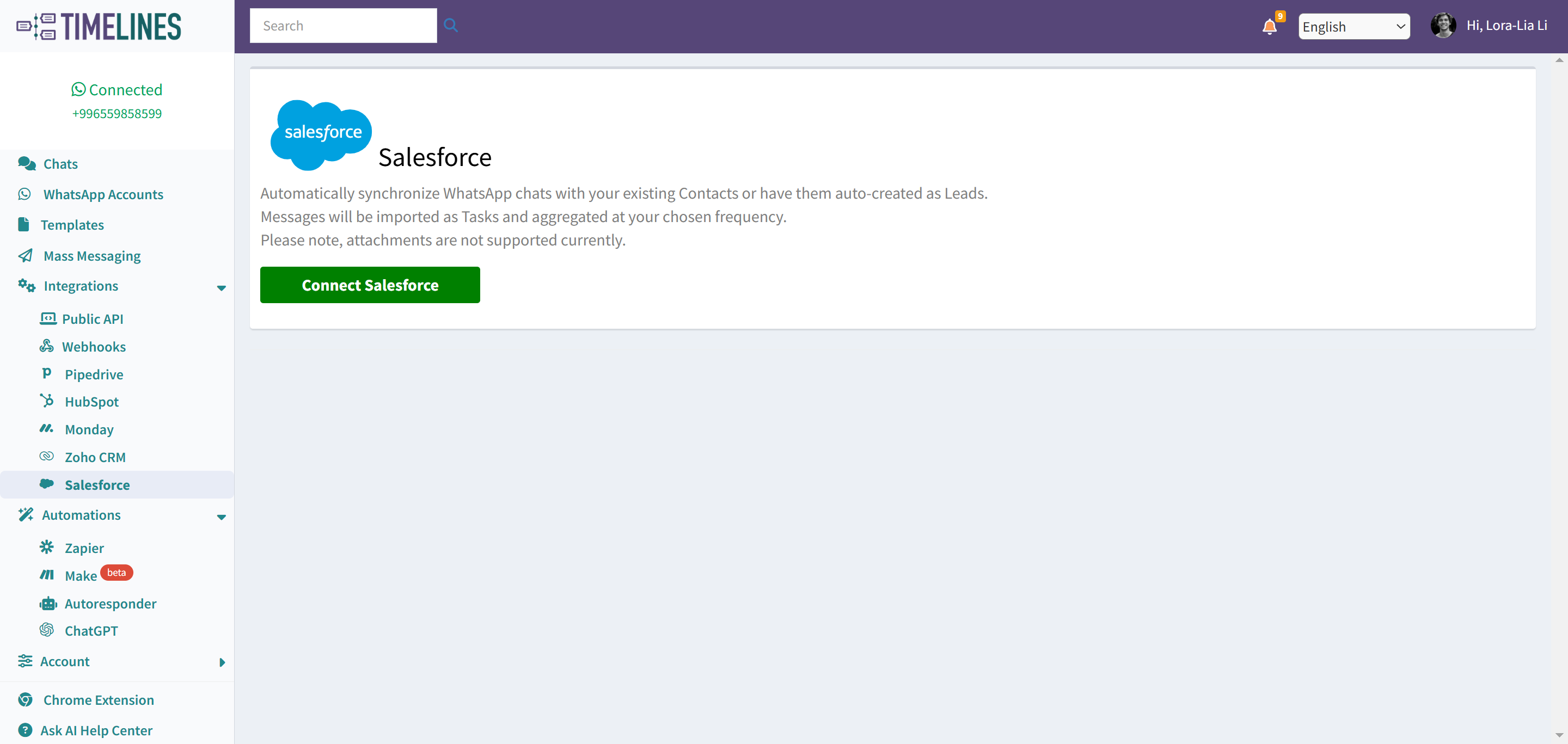 Click here to open Salesforce Integration settings