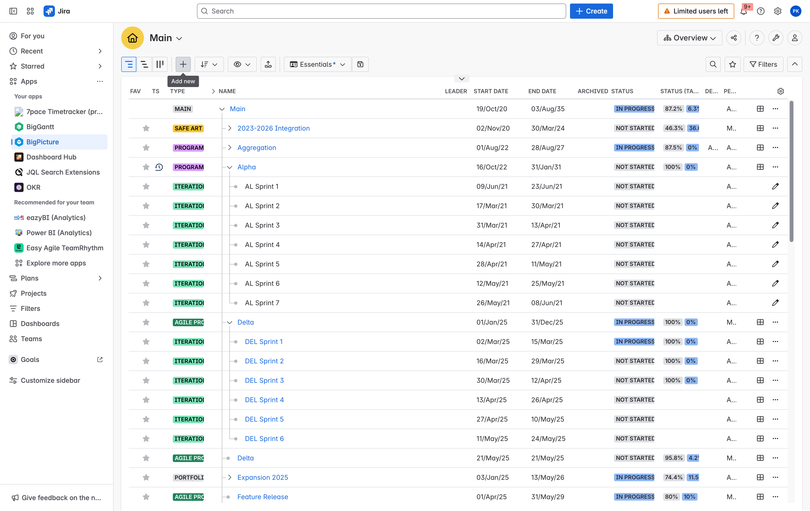 Choose **Add new** in the Overview module