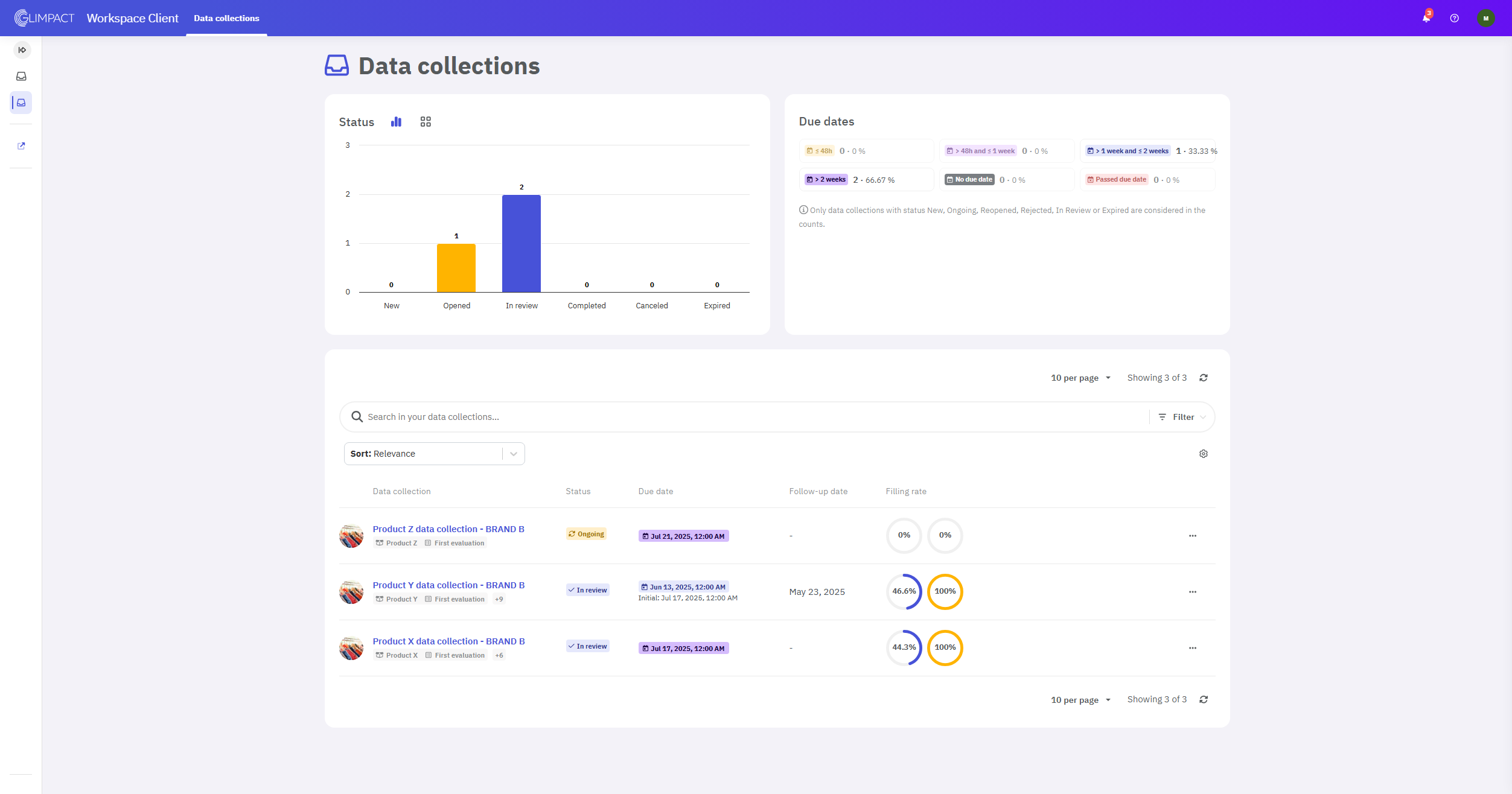 To access the data collection and complete your information, click directly on one of them