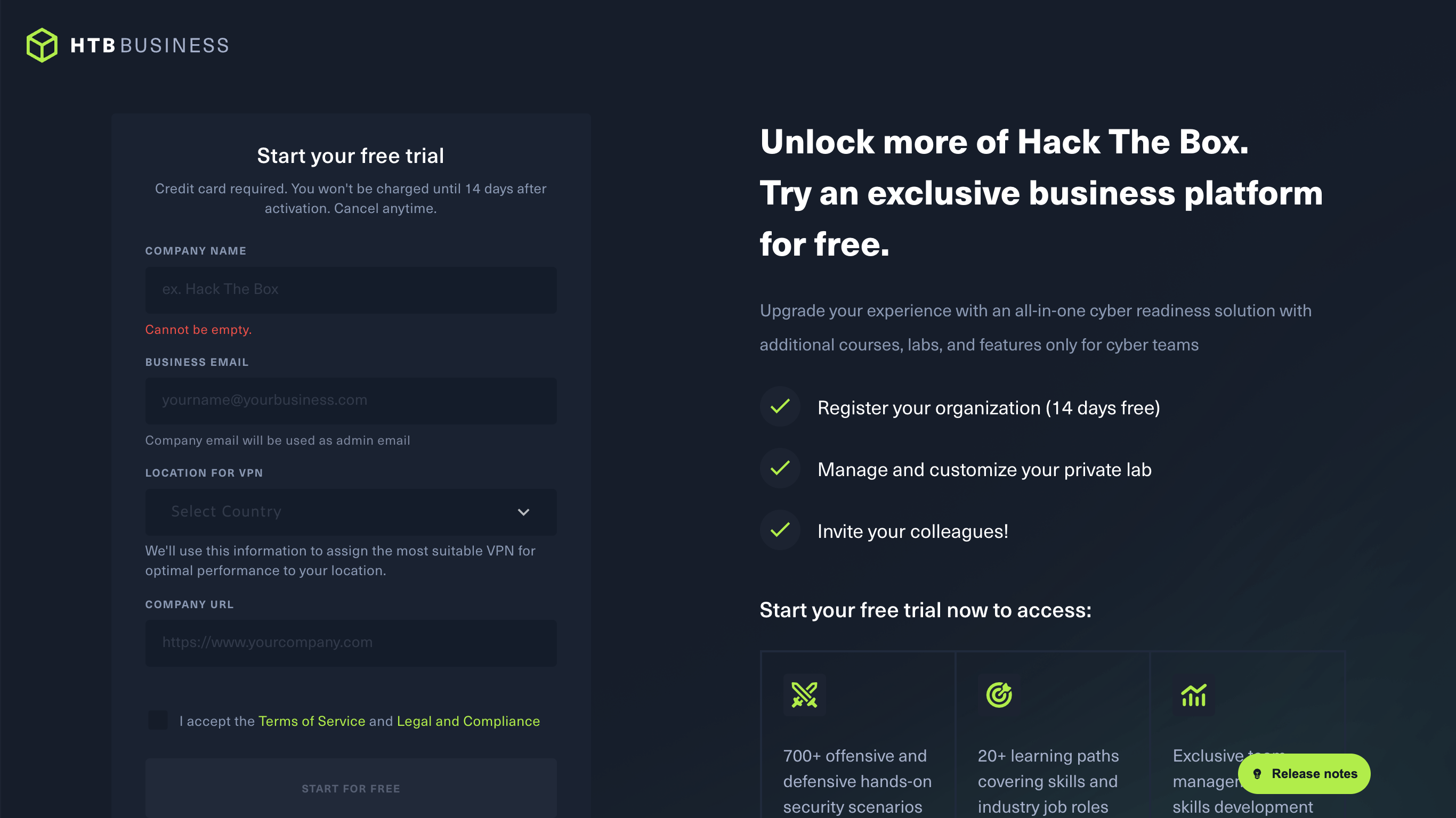 Begin by entering your company name to kickstart your free trial 