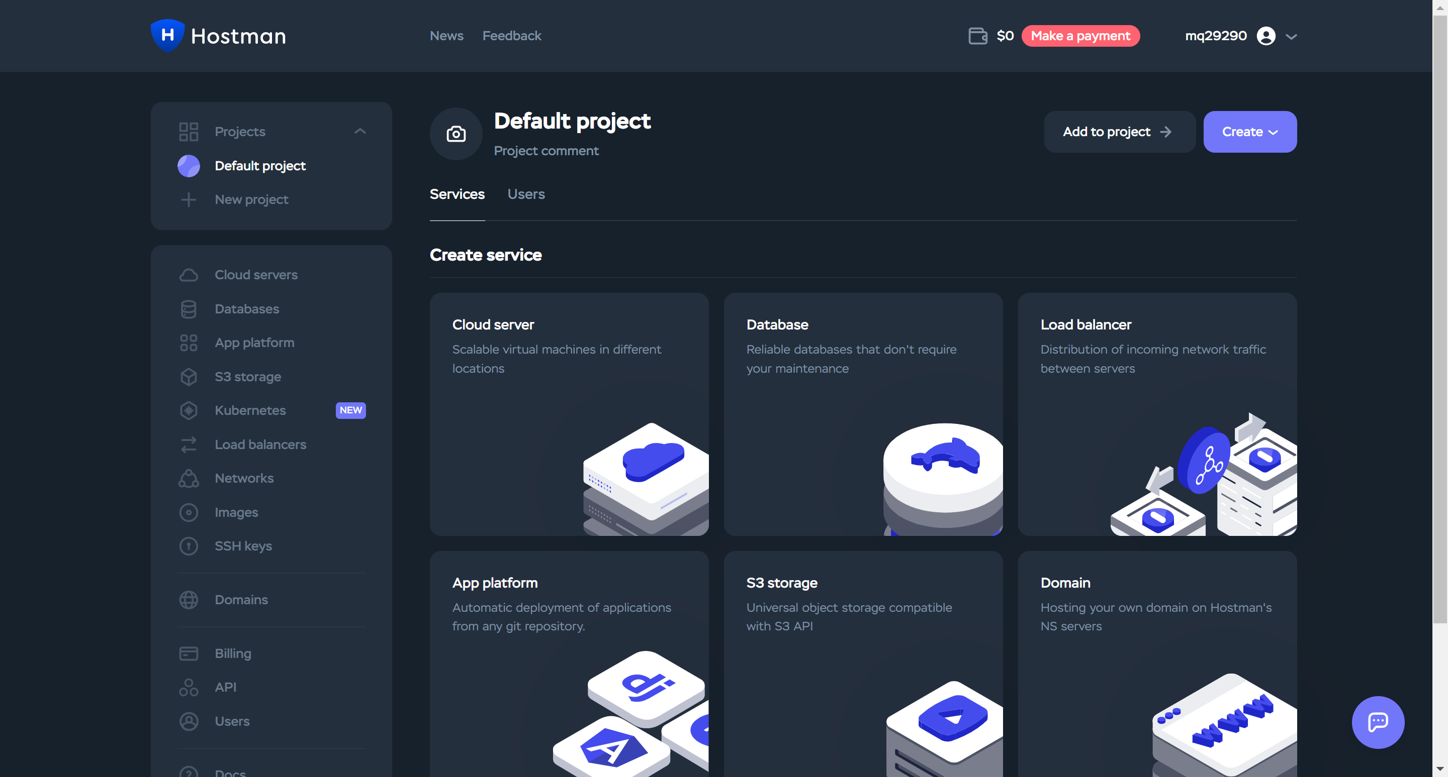 You are in the Hostman cloud control panel! It's great!

Let's work together to create our first cloud server in just a few seconds