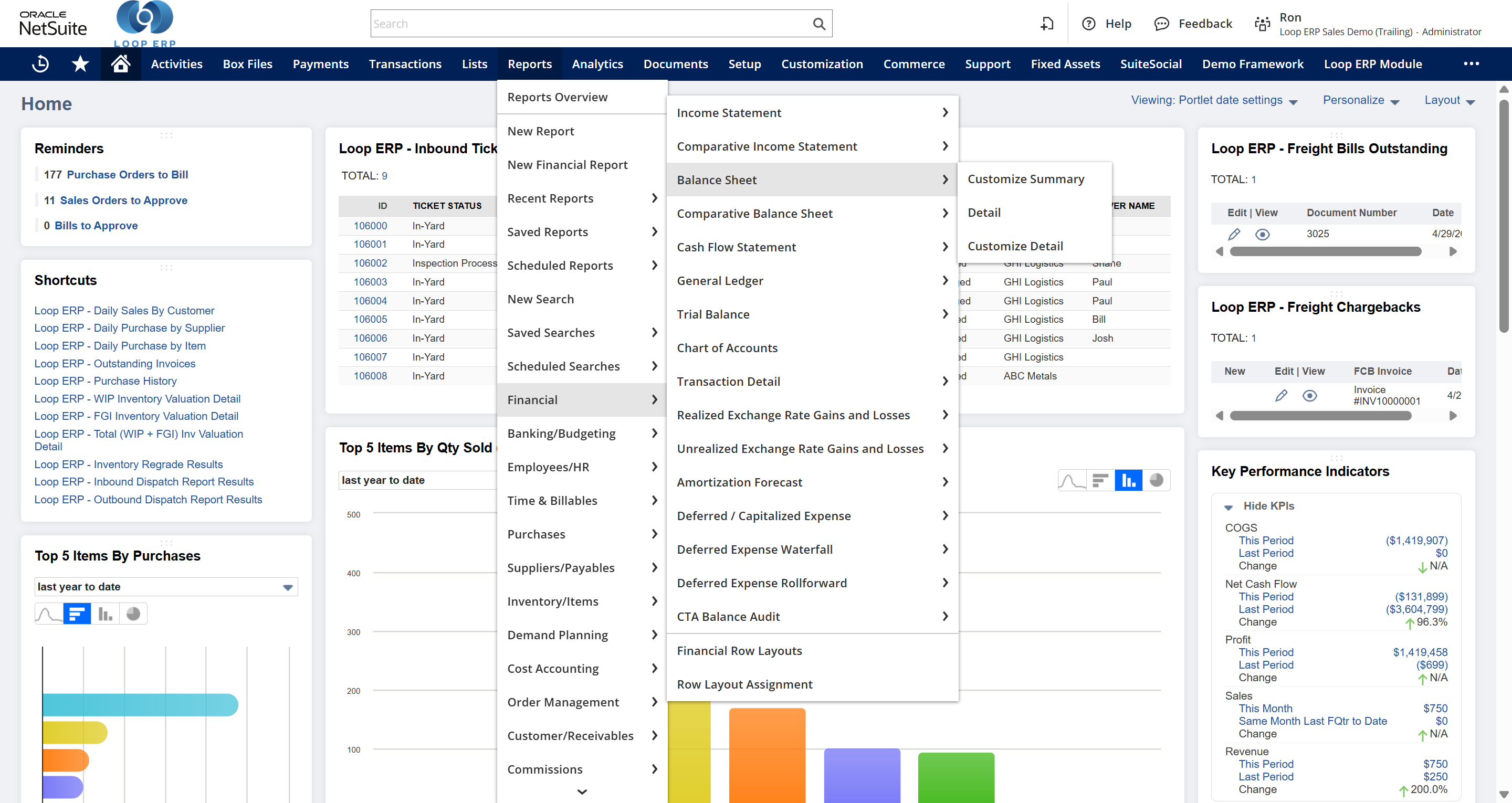 Begin by selecting the **Balance Sheet** option from the Reports menu to view or generate a financial report.