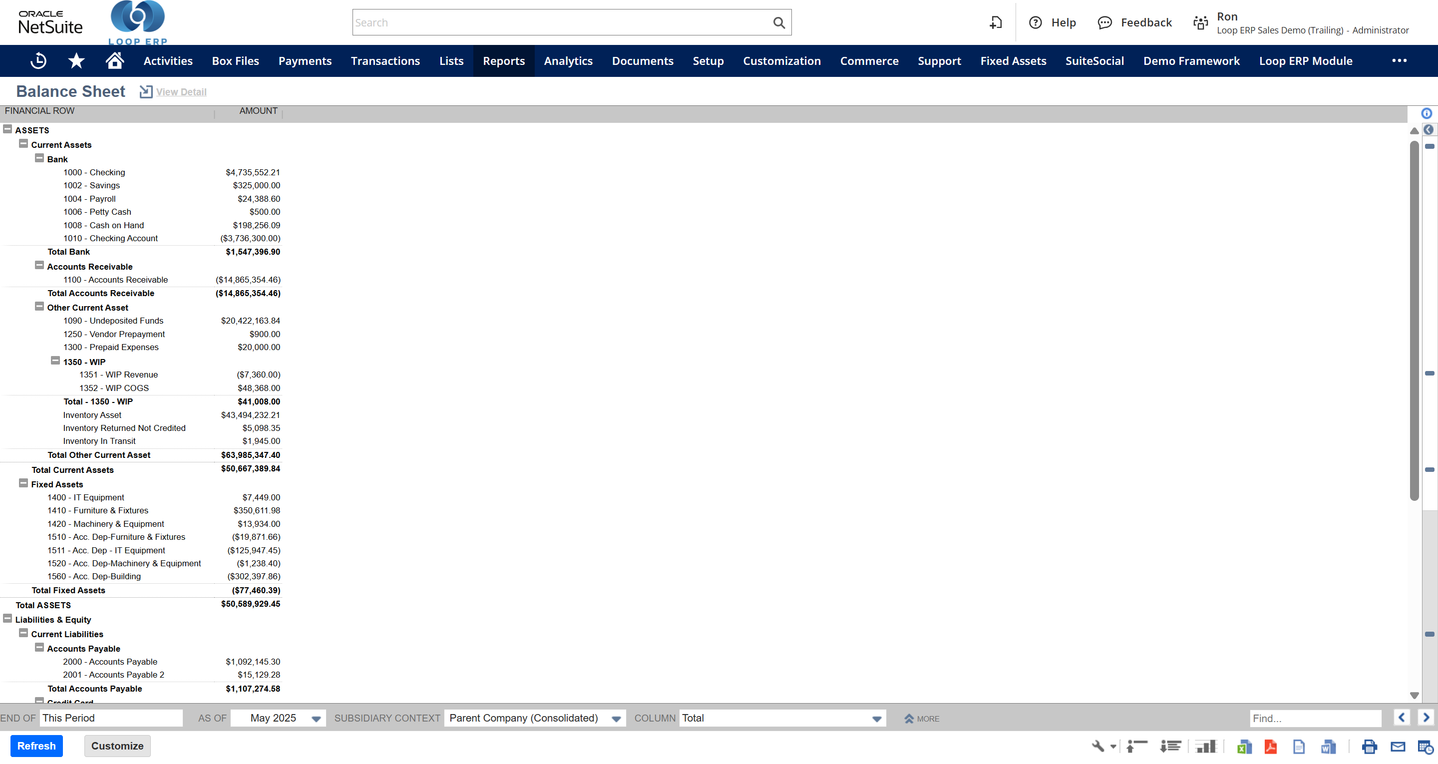 Click **View Detail** to access more in-depth information about a particular financial entry on the balance sheet.