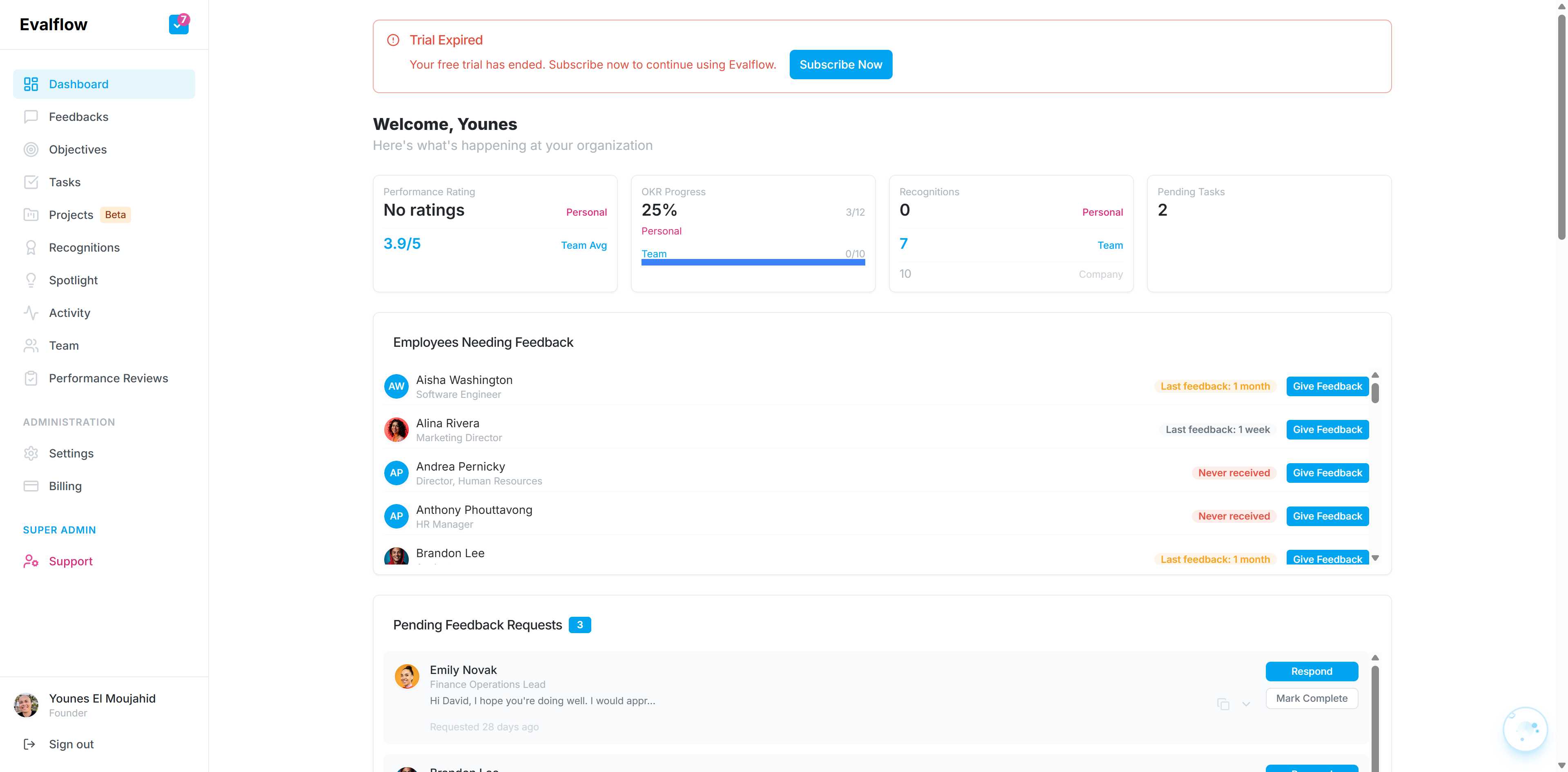 Navigate to the Feedback section to manage or review feedback for your team.
