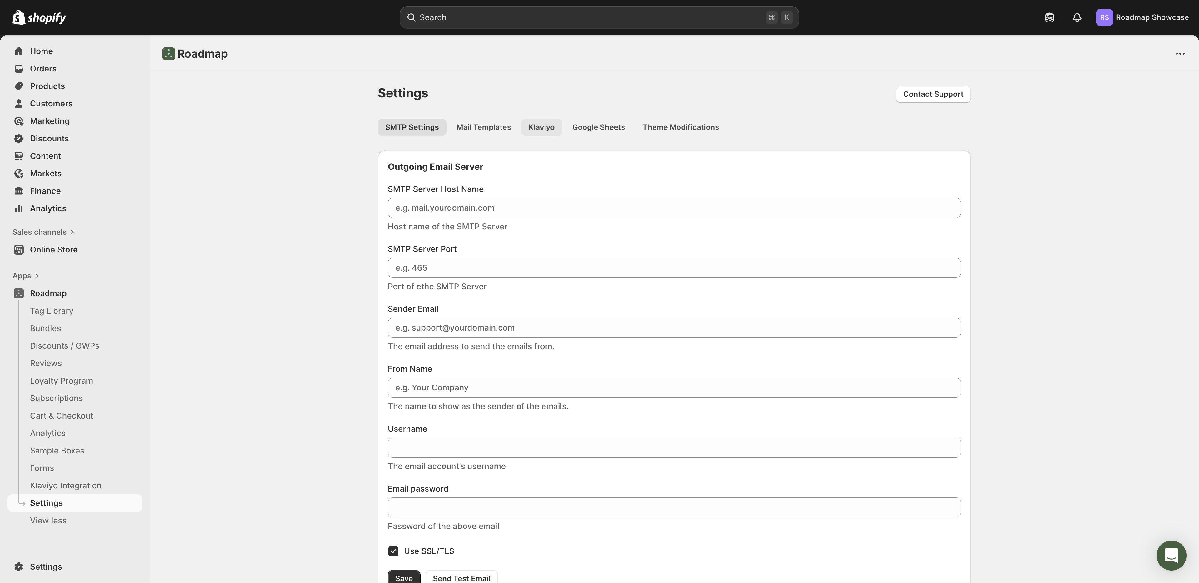 Select the Klaviyo tab to access all Klaviyo integration options and settings.