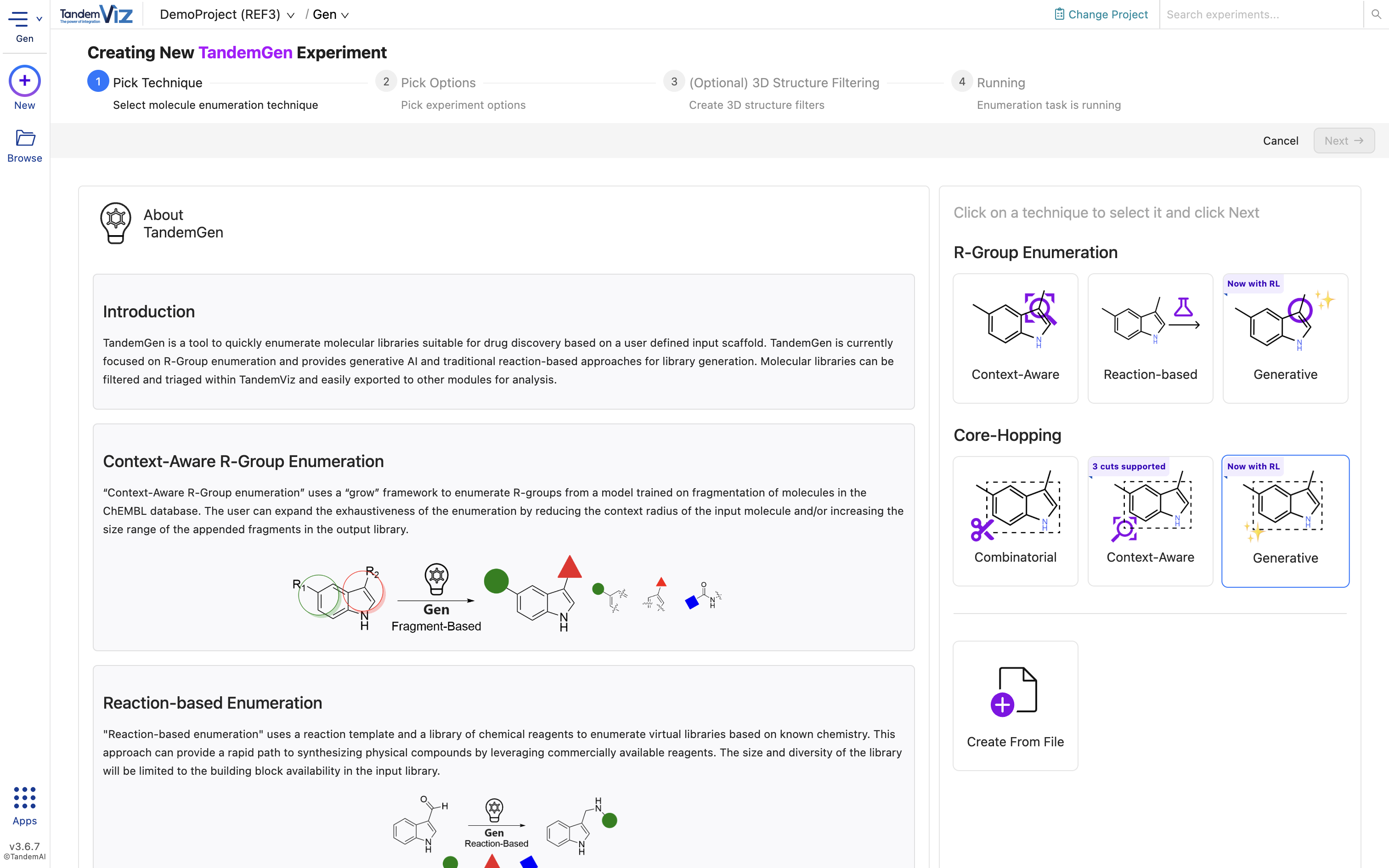Let's explore the pharmacophore objective using a generative core-hopping example