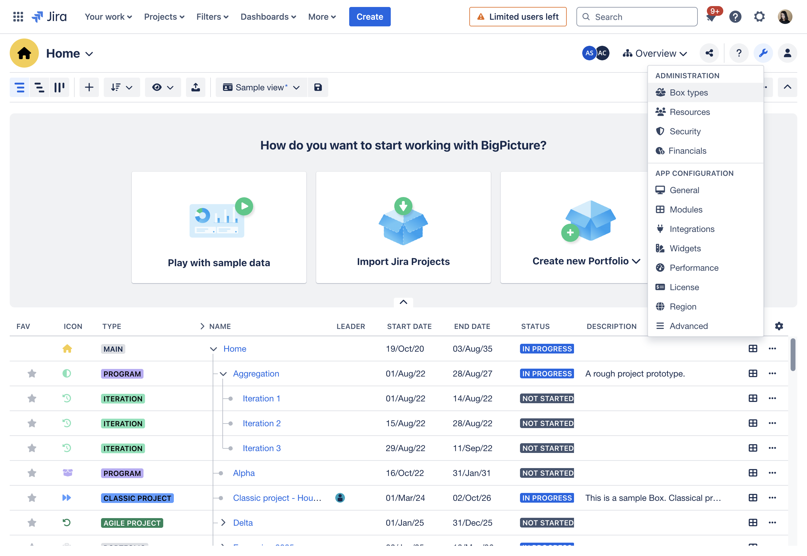Under Administration, select **Box types**.
