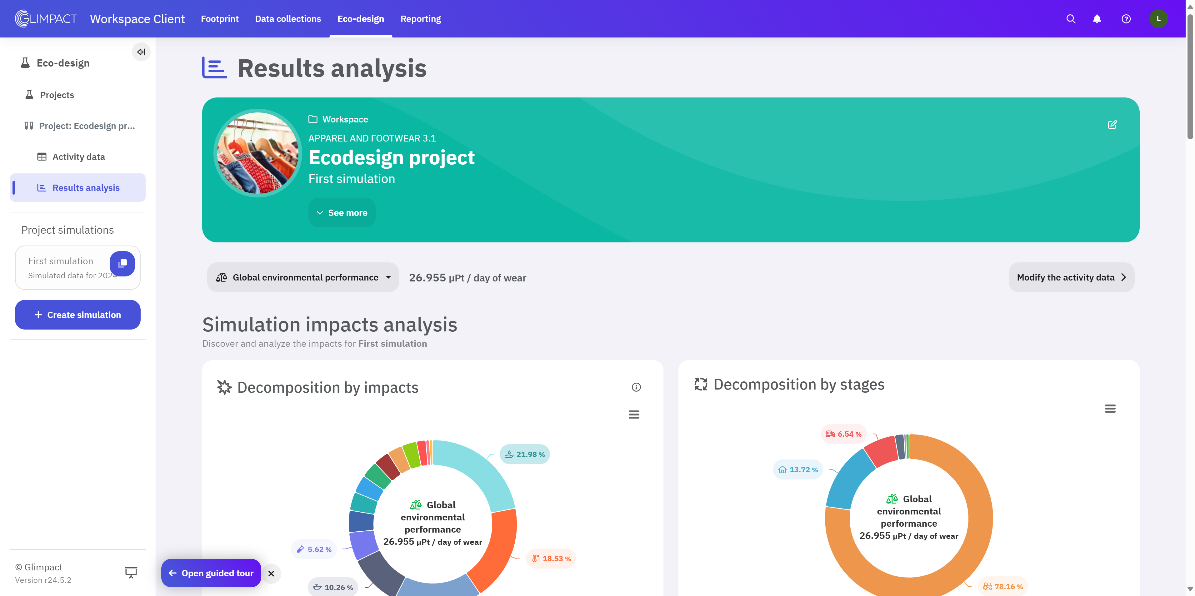 For this example, we've created an Eco-design project based on a Footprint analysis case