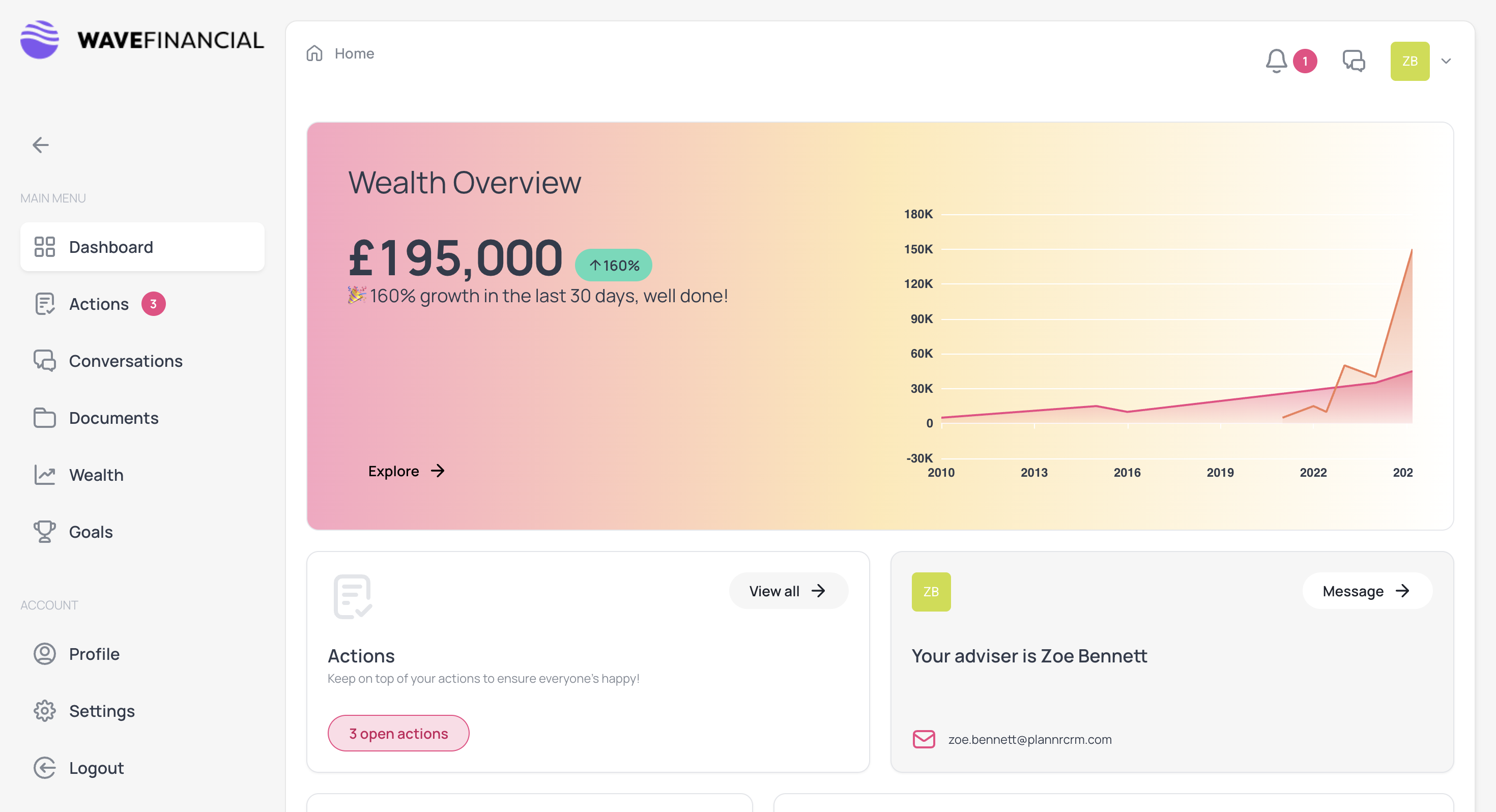When a new **factfind** is requested, it'll appear in the notifications area on the portal