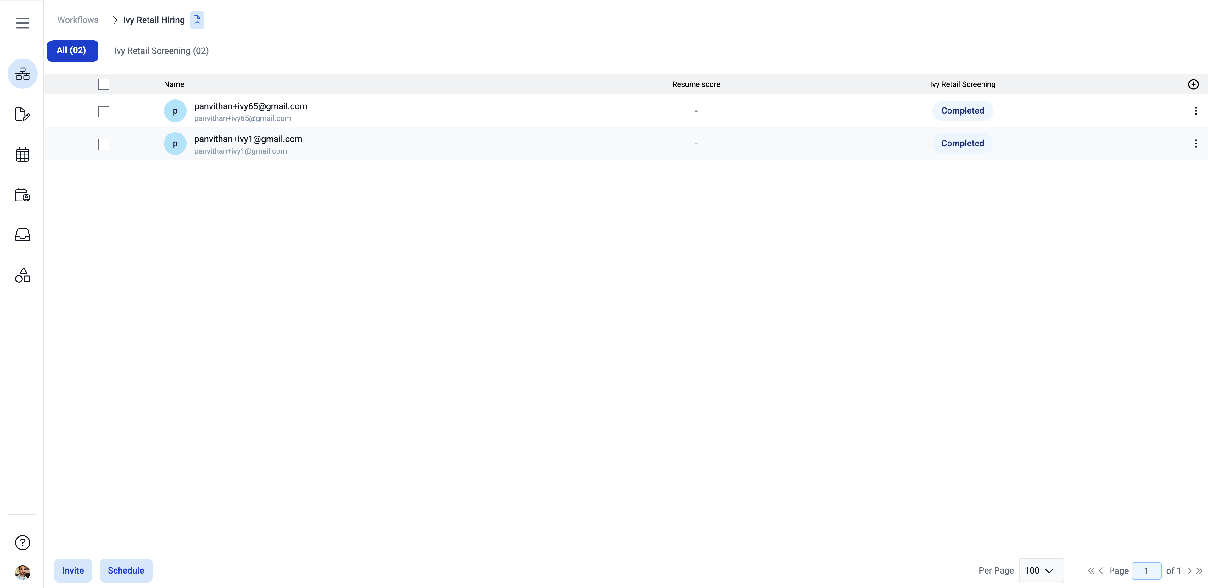 Start by clicking **Invite** to begin inviting new candidates to the workflow.