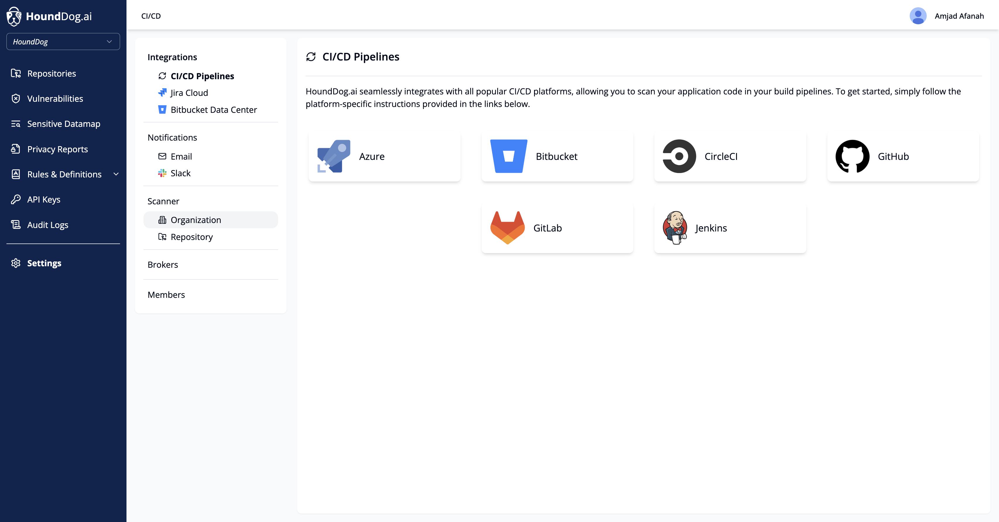 Click on Organization to configure settings at the org level