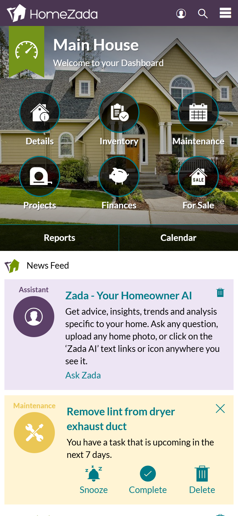 Main Dashboard for Everything About Your Home