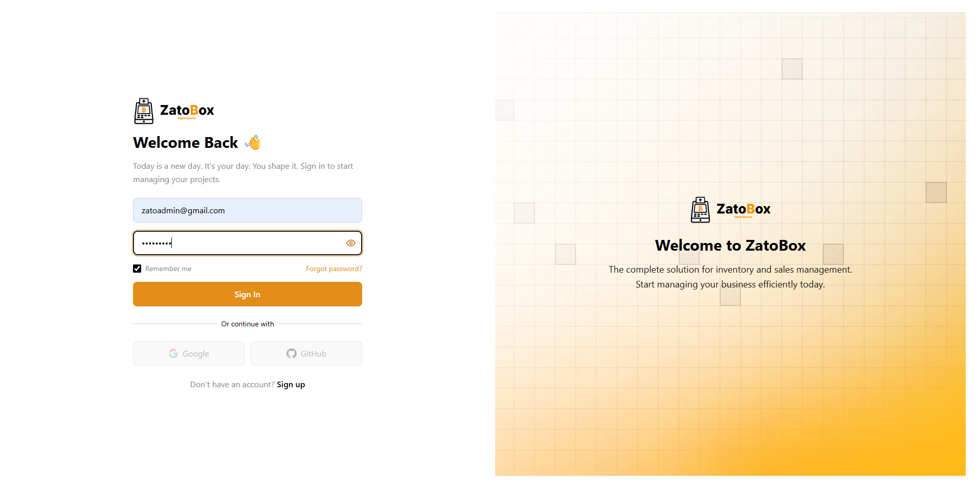 Sign in to access your ZatoBox account and get started.