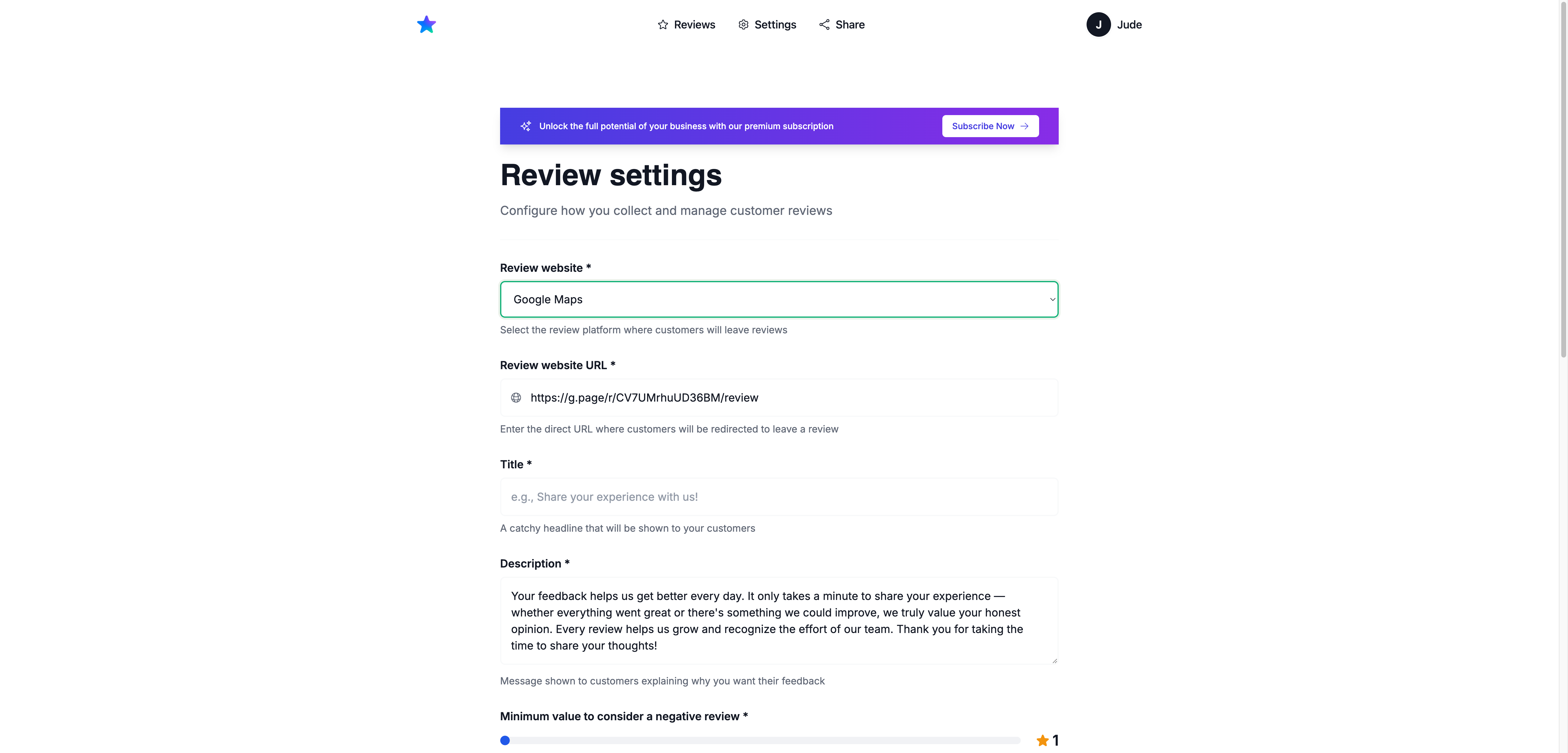 Customize the headline to make your review request stand out.