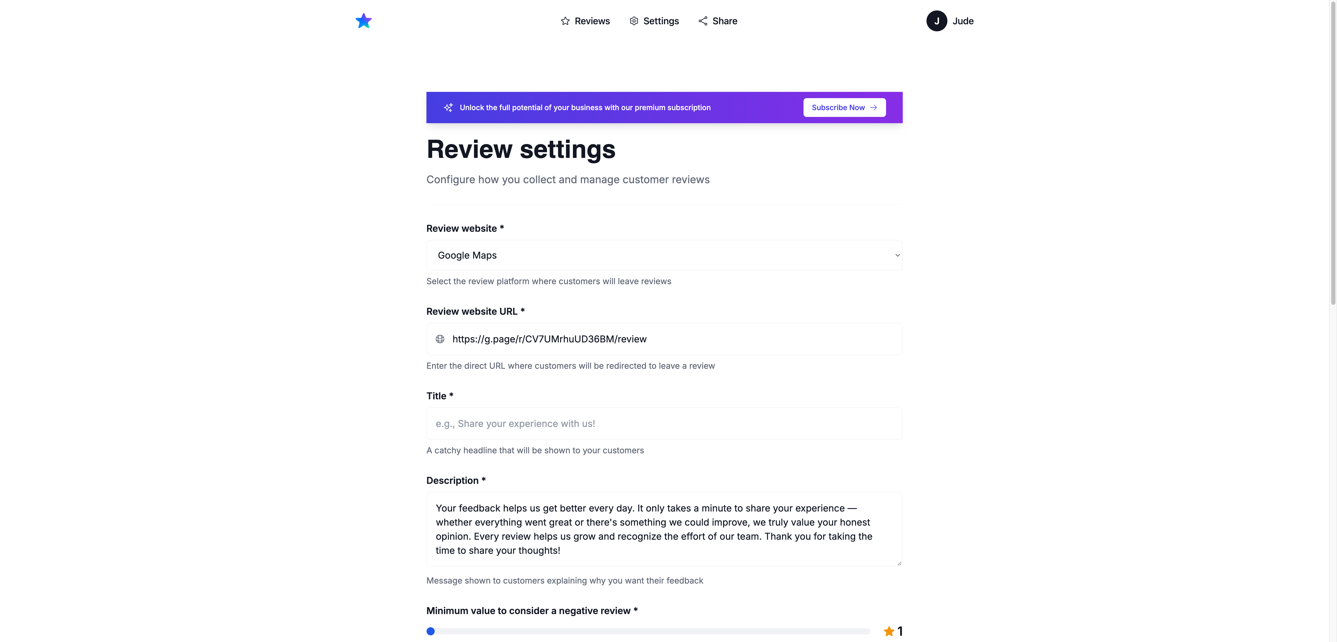 Select your preferred review platform to direct customers seamlessly.
