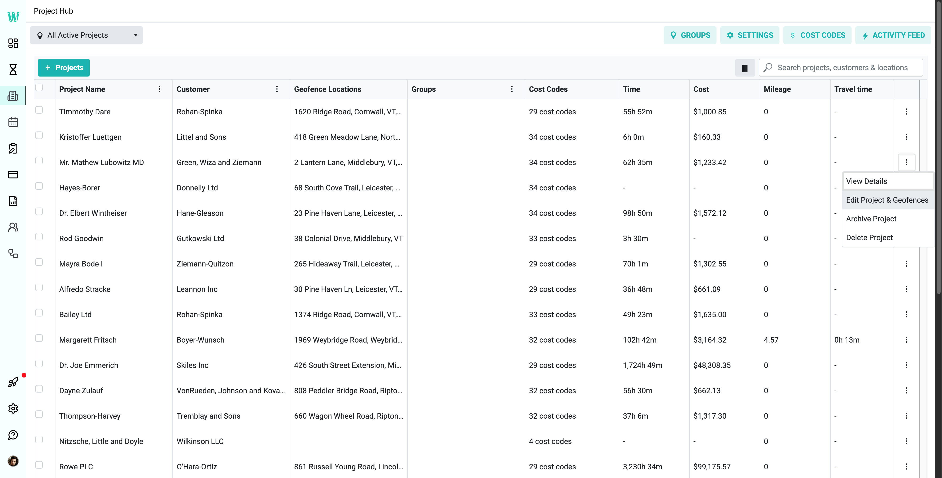 Then select edit project & geofences