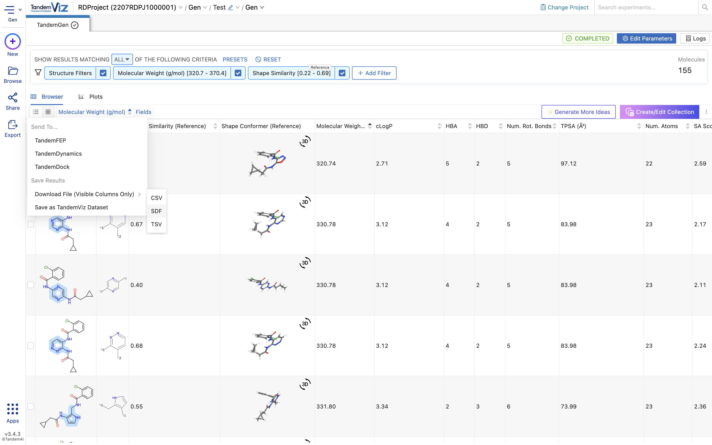 Click SDF when you want to export a 3D structure column